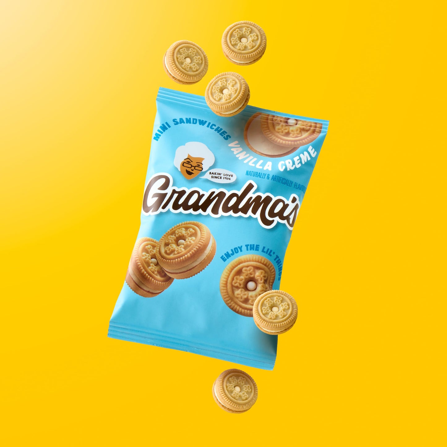 Grandma’s Mini Cookies, Vanilla Sandwich Crème Cookies, 3.71 oz Cookie Bag, (24 Pack) (Packaging May Vary)