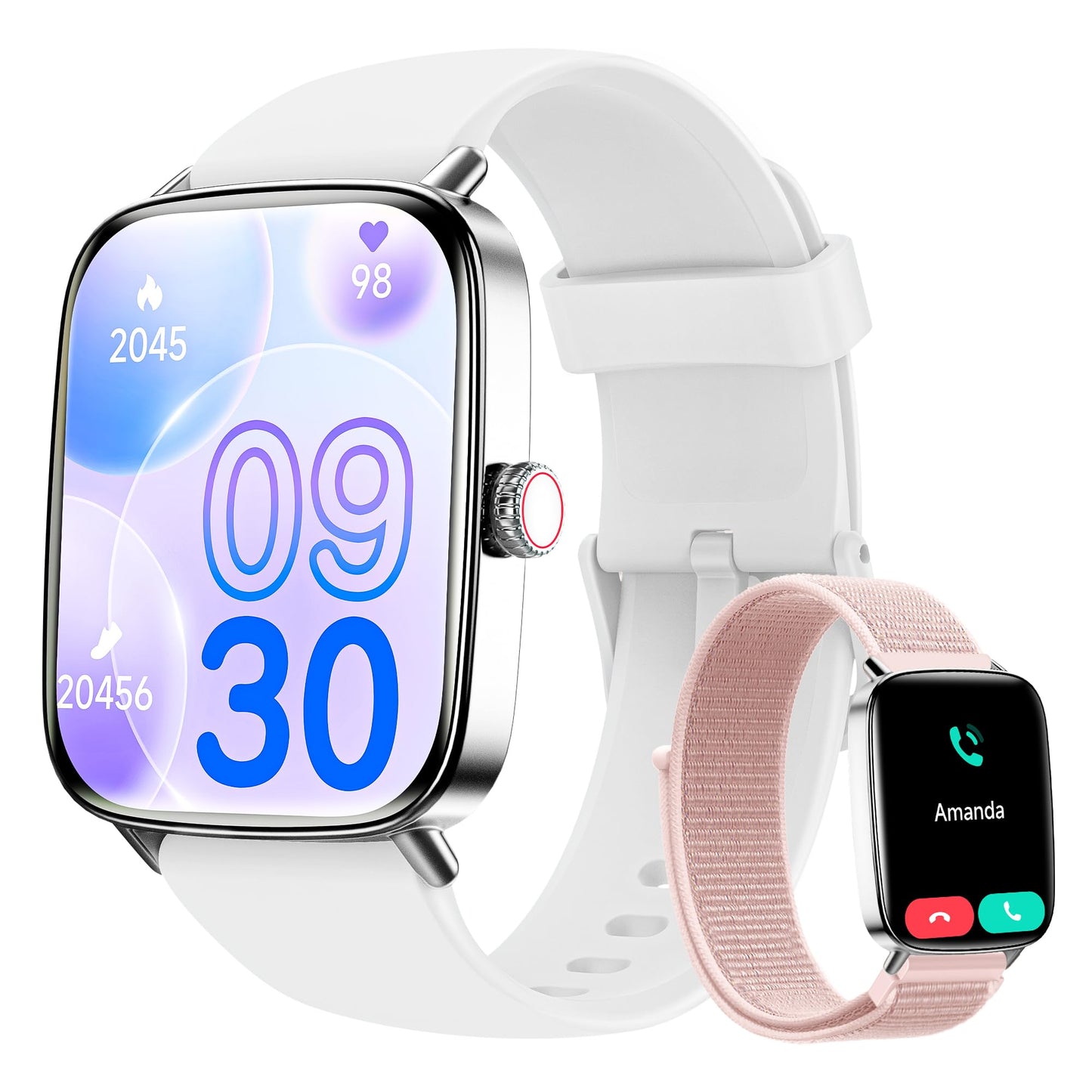 Smart Watch for Women Men, 1.85" HD AMOLED Fitness Tracker (Answer/Call) with 24/7 Heart Rate/Sleep/SpO2 Monitor for iPhone & Android, 120+ Sports Modes Smartwatch with IP68 Waterproof, 2 Bands