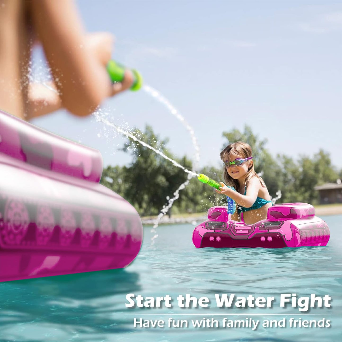 Inflatable Tank Pool Floats Kids - Jasonwell Toddler Pool Floaties Swimming Pool Tank with Water Cannon Gun Swim Floaty Rafts Lake Beach Party Pool Toys for Boys Girls Toddlers Kids