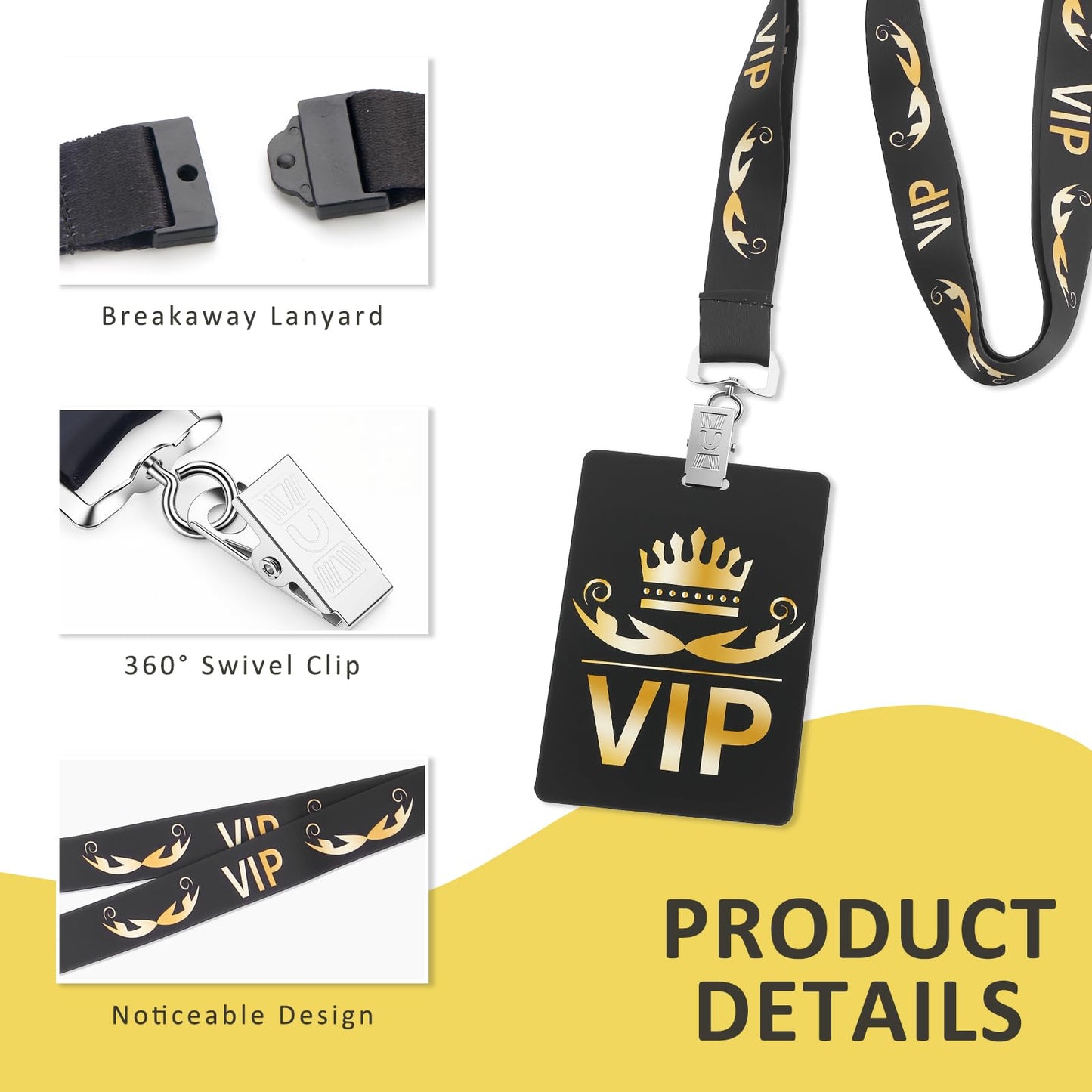 BEAKBOND VIP Badge Lanyards with PVC Pass Cards 50 Sets, Breakaway Design with Metal Swivel Clips for Backstage, Concert, Events