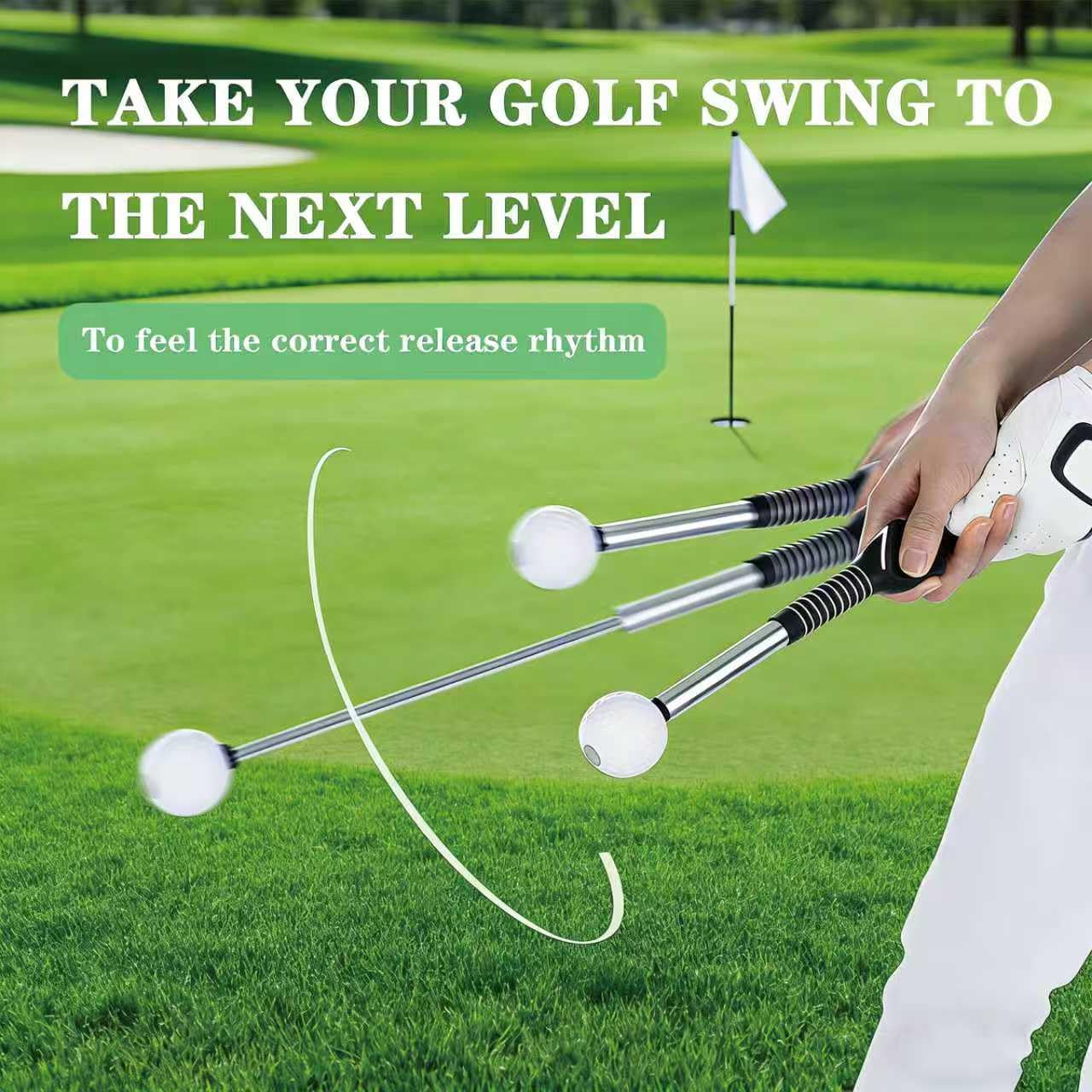 Quewpk Retractable Golf Swing Trainer – Golf Grip Trainer with Arm Band for Right-Handed Golfers, Grip Correction & Swing Click Feedback Training Aid, Indoor & Outdoor Practice, Golf Gifts for Men