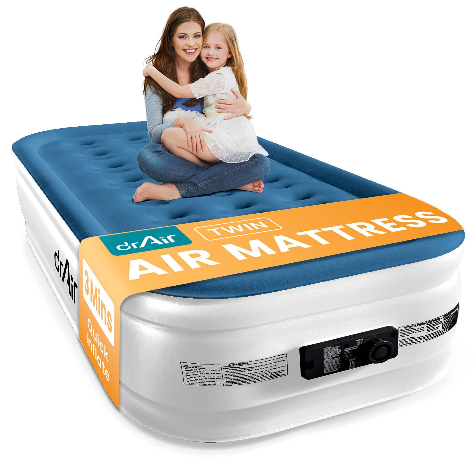 Dr. air Queen Air Mattress with Built-in Pump, 18" Raised Blow Up Mattress, 800 lbs Max Honeycomb Air Bed, 48Hr Leak-Proof Test, 3min Inflatable Mattress for Home, Guests, Camping, Colchones inflables