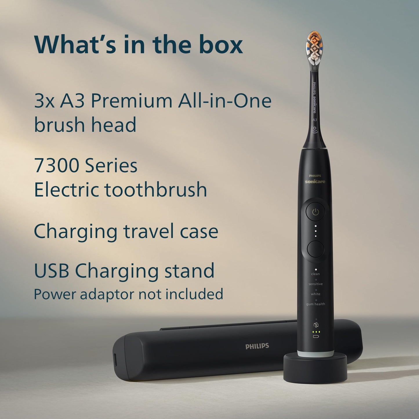 Philips Sonicare 7300 Series Electric Toothbrush - Next-Generation Sonicare Technology, Pressure Sensor, 12 Brushing Settings, SmarTimer, BrushPacer, 21-Day Runtime, Travel Case, Black, HX7421/07