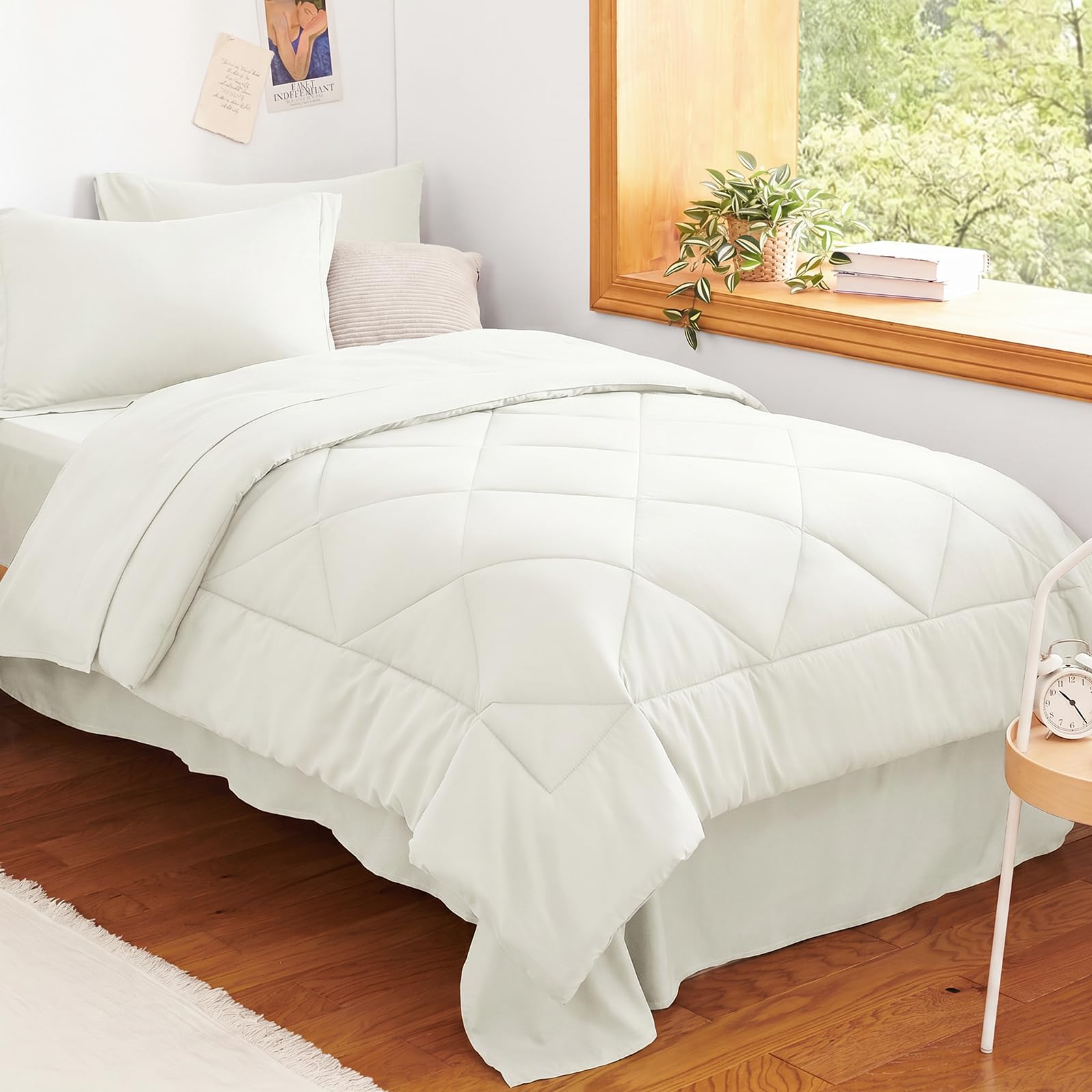CozyLux Twin XL Comforter Set Dark Grey - 5 Pieces Twin Extra Long Bed in a Bag for College Dorm, All Season Bedding Set for Girls and Boys, Soft Bed Set with Comforter, Sheets, Pillowcase & Sham