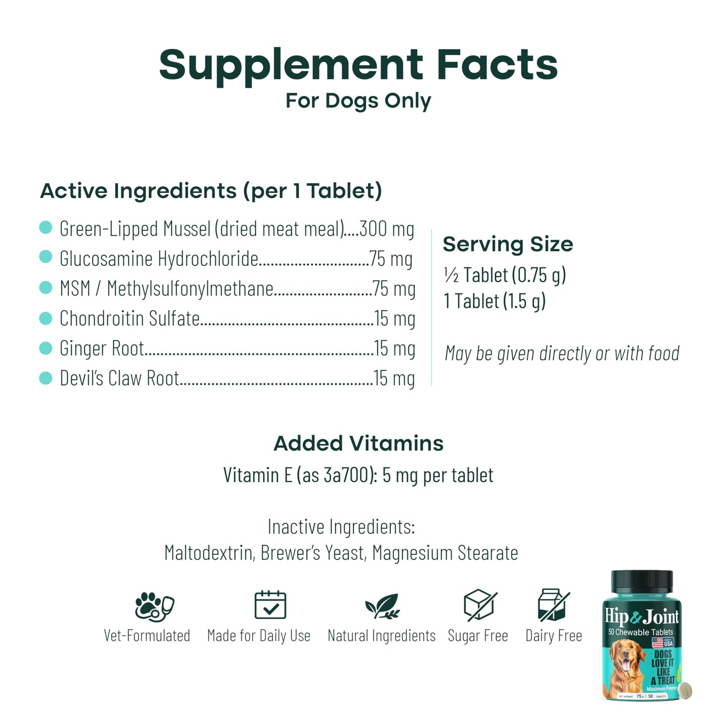 Natureflow Hip & Joint Supplement for Dogs, 300mg Green-Lipped Mussel for Dog Arthritis Pain Relief, Glucosamine, MSM & Chondroitin, Zero Sugar, Large Medium Small Breeds, 200 Chewable Tablets