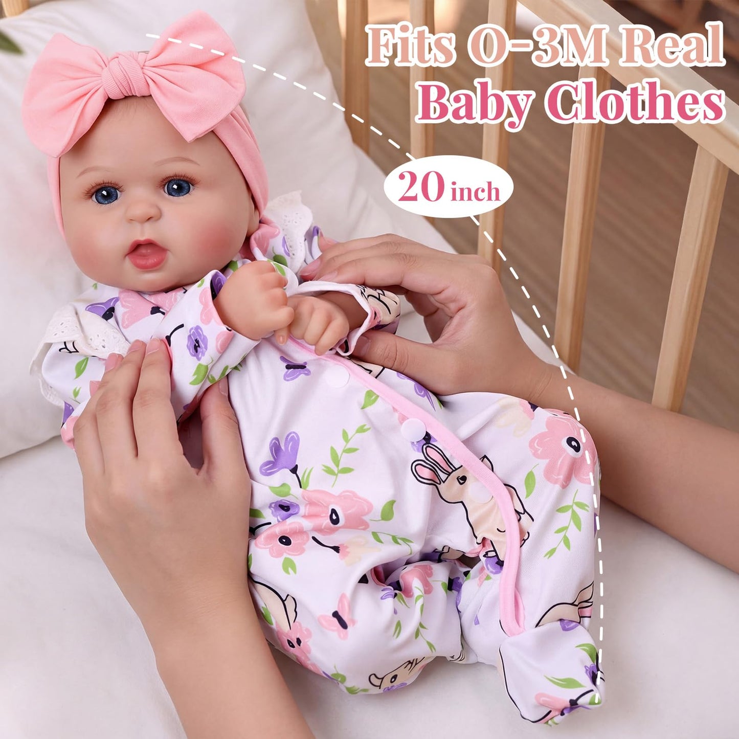 BABESIDE Lifelike Reborn Baby Dolls Dara - 20 Inch Realistic-Newborn Baby Doll Girl Handmade Real Life Baby Dolls with Clothes and Toy Accessories Gift for Kids Age 3+