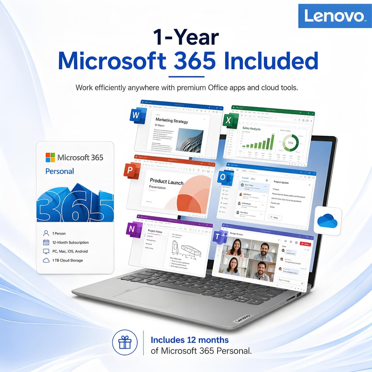 🔥73% Off!🔥Lenovo IdeaPad Laptop with Microsoft 365 Office, 8GB RAM, 256GB PCIe SSD