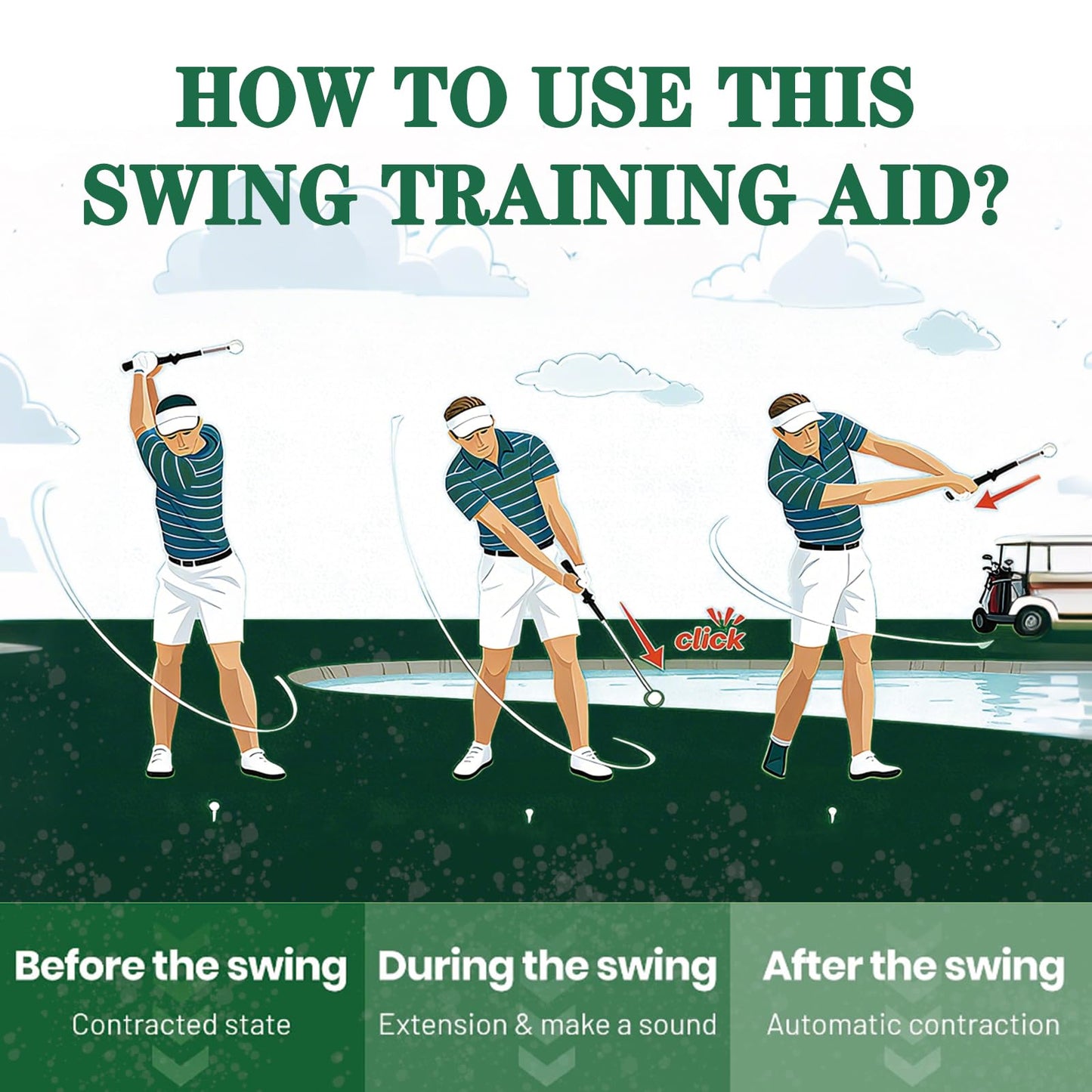 Quewpk Retractable Golf Swing Trainer – Golf Grip Trainer with Arm Band for Right-Handed Golfers, Grip Correction & Swing Click Feedback Training Aid, Indoor & Outdoor Practice, Golf Gifts for Men