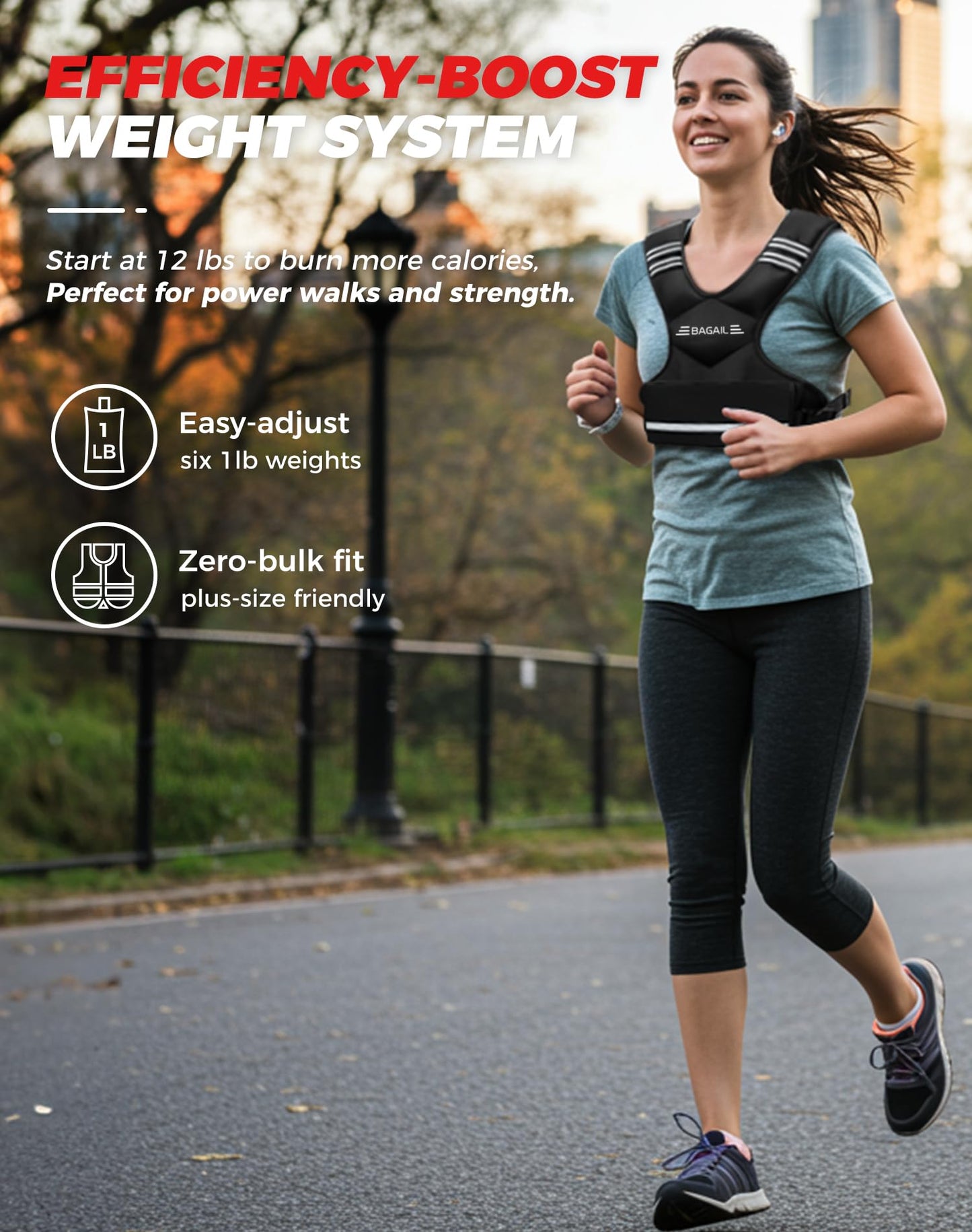 BAGAIL Adjustable Weighted Vest for Women 4-10lb, Comfortable U-Neck Rucking Vest with 6 Removable Weights, Storage Pocket and Reflective Strips for Walking, Jogging, Weight Loss & Home Workouts