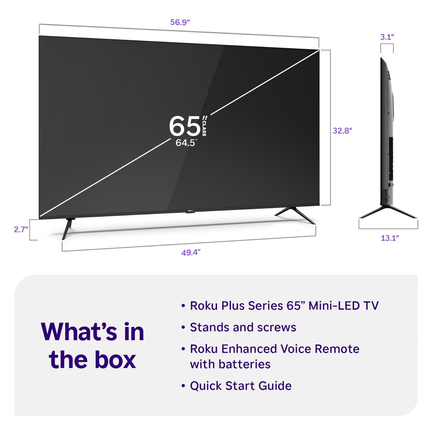 Roku Smart TV – 65-Inch Plus Series, Mini-LED TV – RokuTV with Enhanced Voice Remote – Flat Screen 4K QLED Television with Dolby Vision & Wi-Fi for Streaming Live Local News, Sports