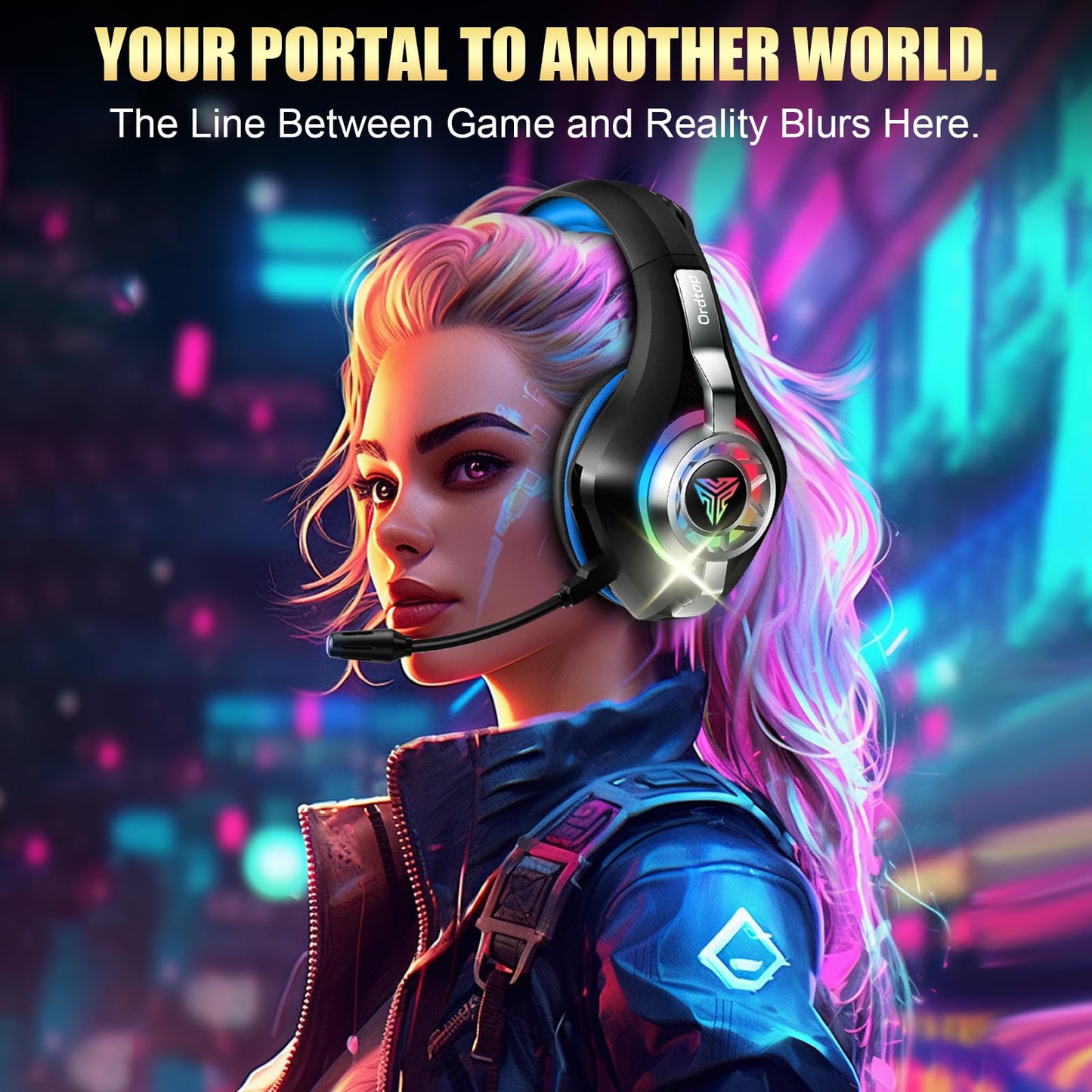 2.4GHz Wireless Gaming Headsets for PS5/PS4/PC/Switch/Xbox One, RGB Noise Cancelling Over-Ear Headphones with 7.1 Surround Sound, 40mm Drivers, 276g Ultraligero, Memory Foam, 45H Gaming Headphones