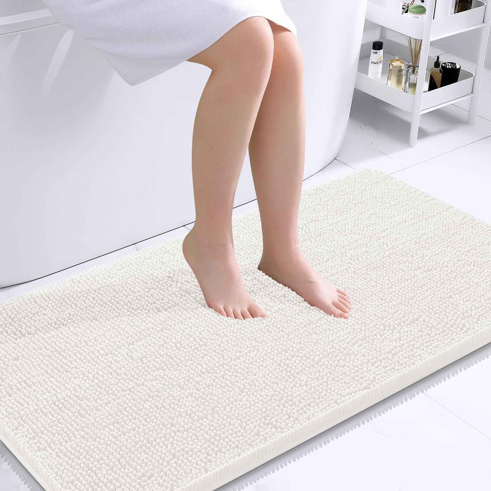 OLANLY Toilet Rugs U-Shaped 24x20, Extra Soft Absorbent Chenille Contour Bathroom Rugs for Toilet, Dry Quickly, Machine Washable, Non-Slip Bath Mat, Light Grey