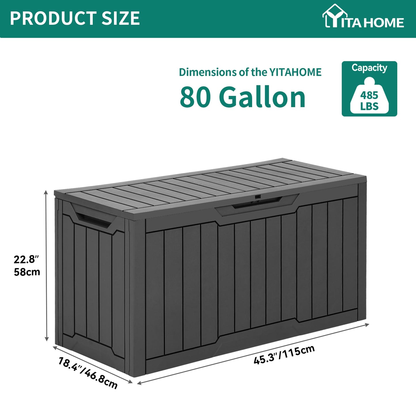 YITAHOME 80 Gallon Resin Deck Box, Weather Resistant Outdoor Storage Box, Lockable Indoor Outdoor Storage for Supplies and Essentials, Dark Gray