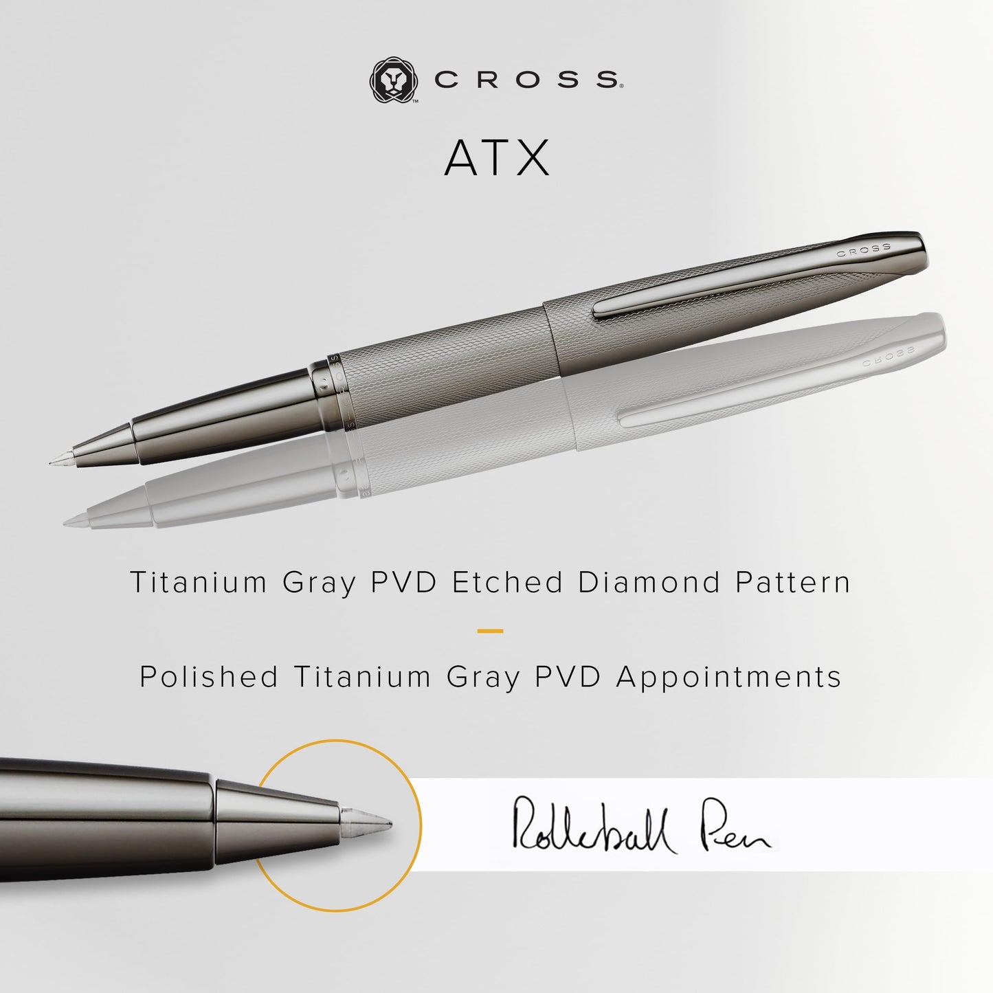 Cross ATX Sandblasted Titanium Gray Rollerball Pen - Refillable Pen for Smooth Writing - Black Ink - Comfortable Grip - Long-Lasting - Professional Office Supplies - Gift Box Included