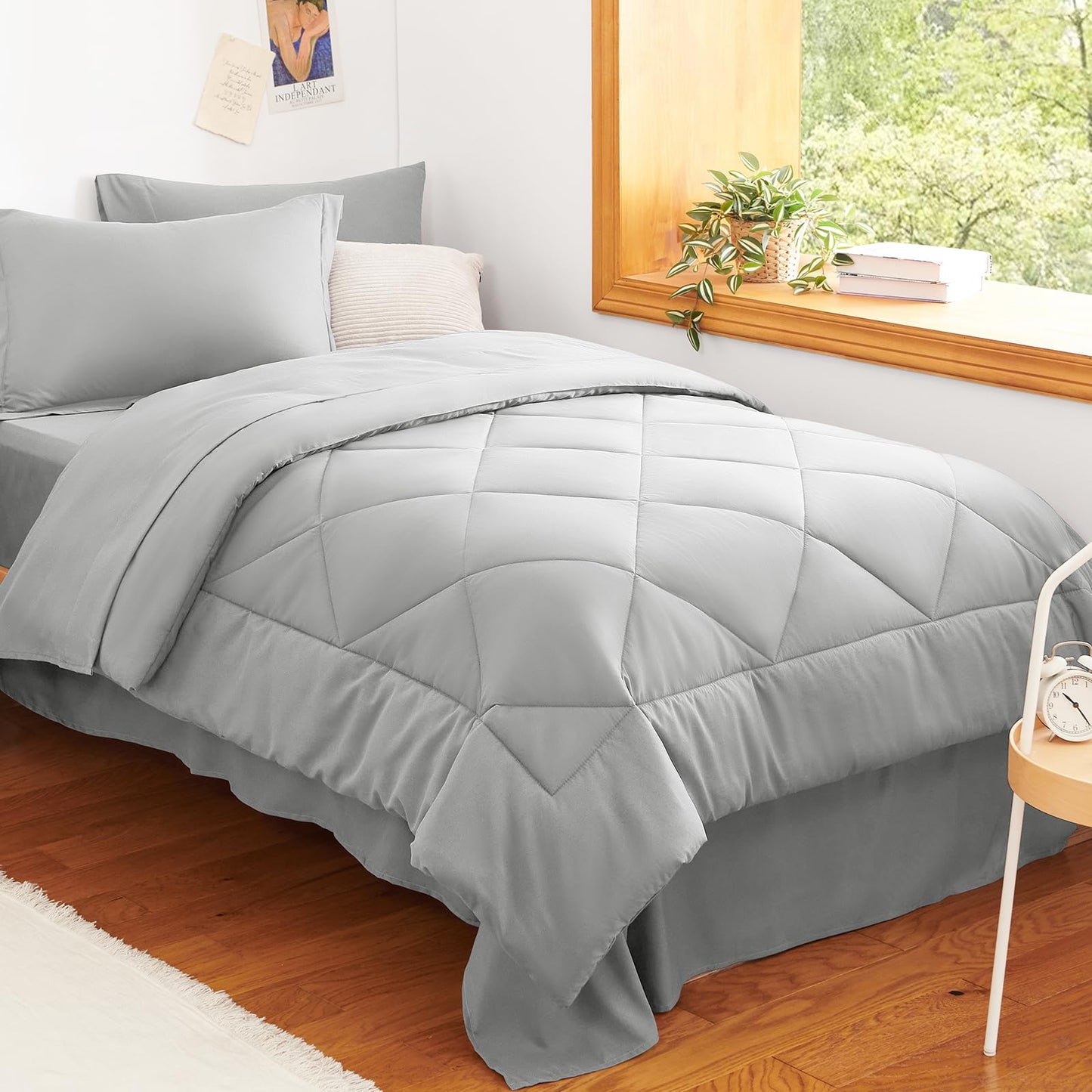 CozyLux Twin XL Comforter Set Dark Grey - 5 Pieces Twin Extra Long Bed in a Bag for College Dorm, All Season Bedding Set for Girls and Boys, Soft Bed Set with Comforter, Sheets, Pillowcase & Sham