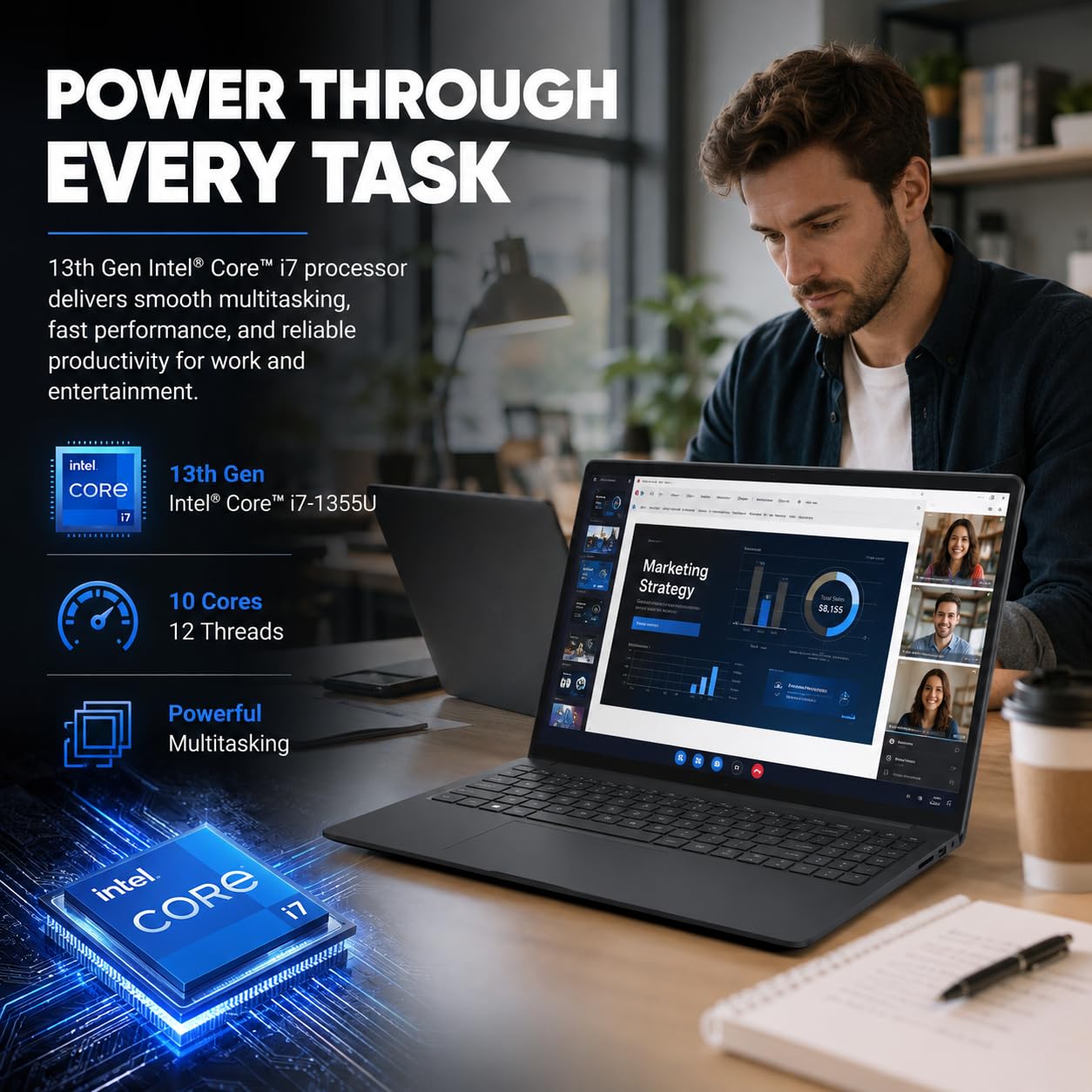 Dell 2026 DC15250 Ai Touchscreen Laptop, Intel i7 CPU (10 Cores Up to 5.00 GHz), 16 GB DDR5 RAM 512GB SSD, 15.6" FHD LED 220 Nits Anti-Glare, Wi-Fi6, Webcam, Copilot Key, Black - Windows 11 Pro
