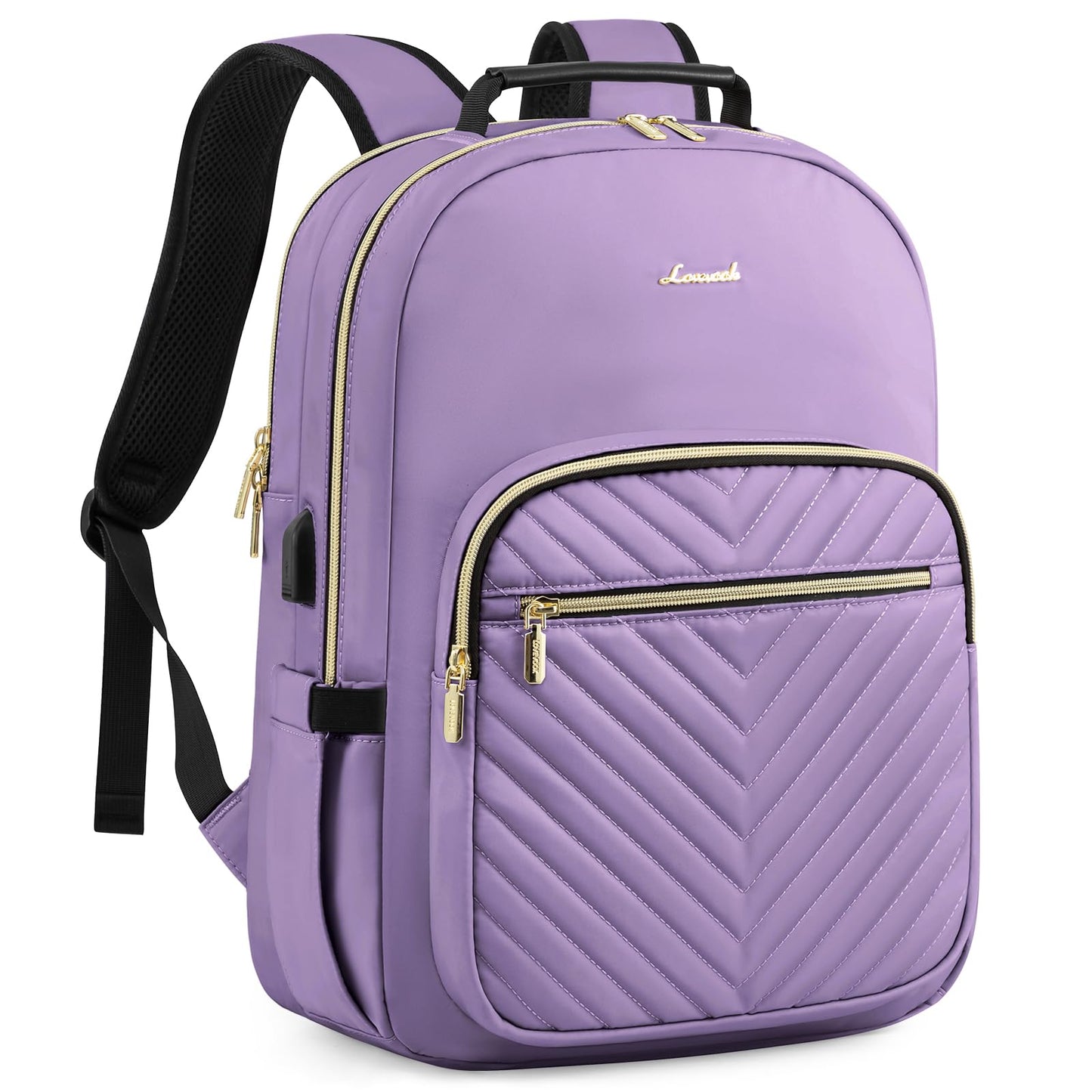 LOVEVOOK Laptop Backpack Purse for Women, Work Travel Computer Bags, College School Backpack for Student Girl, Quilted Casual Daypack with USB Port, Fit 15.6 Inch Laptop, Beige White