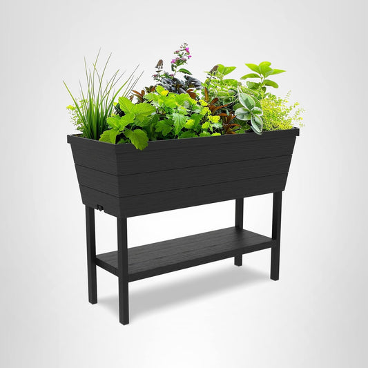 Keter Urban Bloomer 12.7 Gallon Raised Garden Bed and Outdoor Herb Garden Planter with Self Watering Gauge and Drainage Plug, Dark Grey