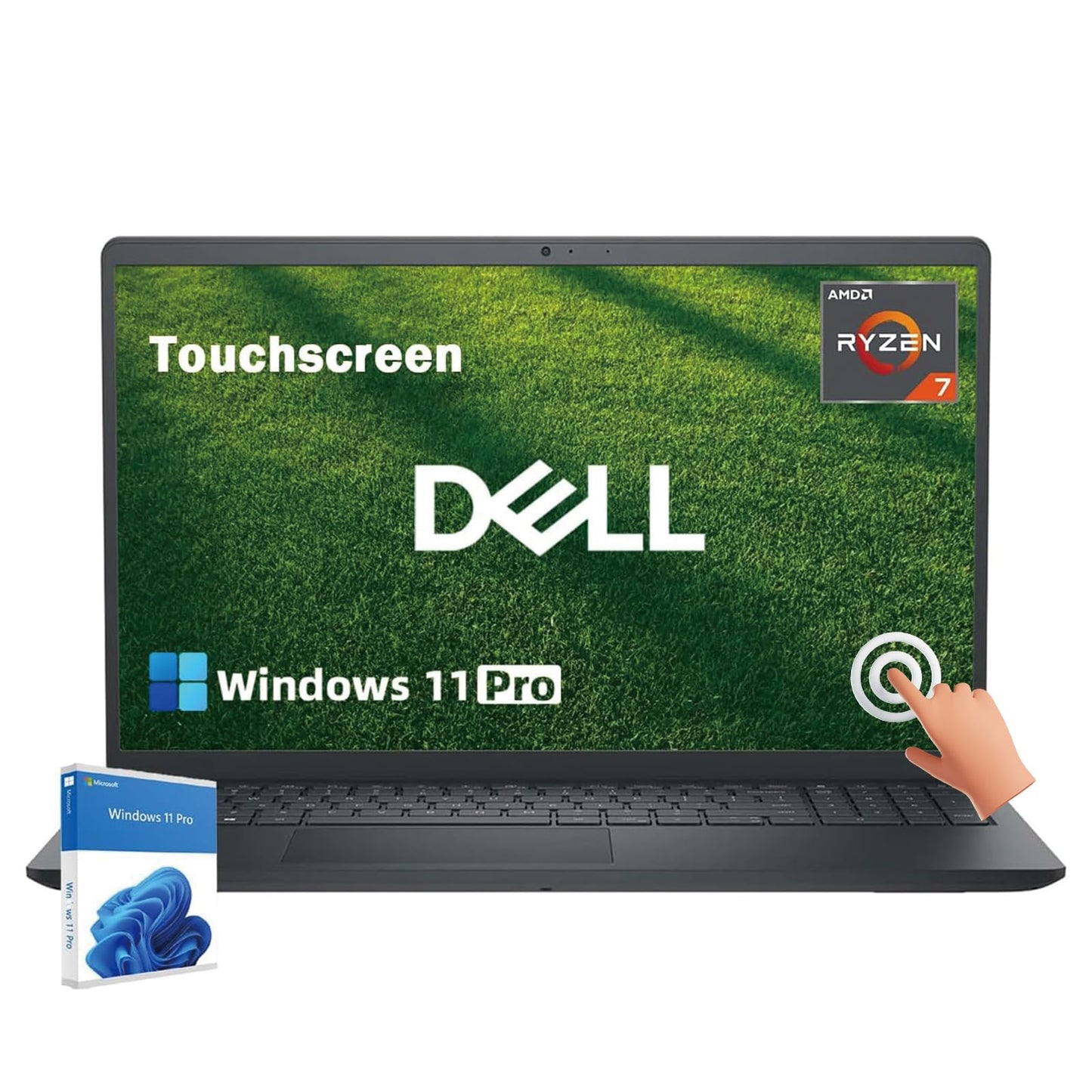 Dell Touchscreen Laptop Computer for Business, 15.6'' FHD IPS (1920×1080), w/Ai Copilot, Windows 11 Pro, 16 GB RAM, 512 GB SSD, AMD Ryzen 7 7730U, Long Battery Life, AMD Radeon Graphics