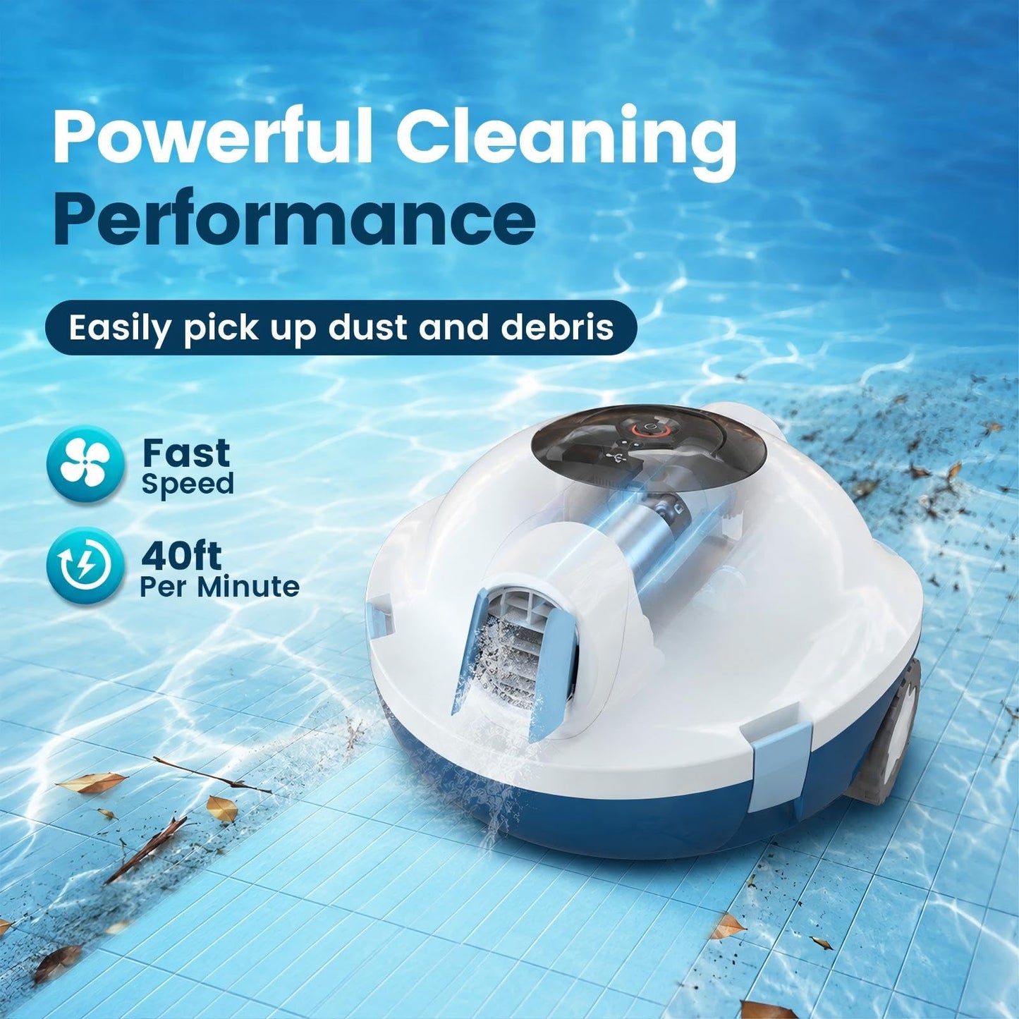 Y10 Robotic Pool Cleaner,Cordless Pool Vacuum with 150 Mins Runtime,High Efficiency Dual Suction Power,Self-Parking&Smart Navigation for Above-Ground & Flat Inground Pools up to 1300 sq.ft (White)
