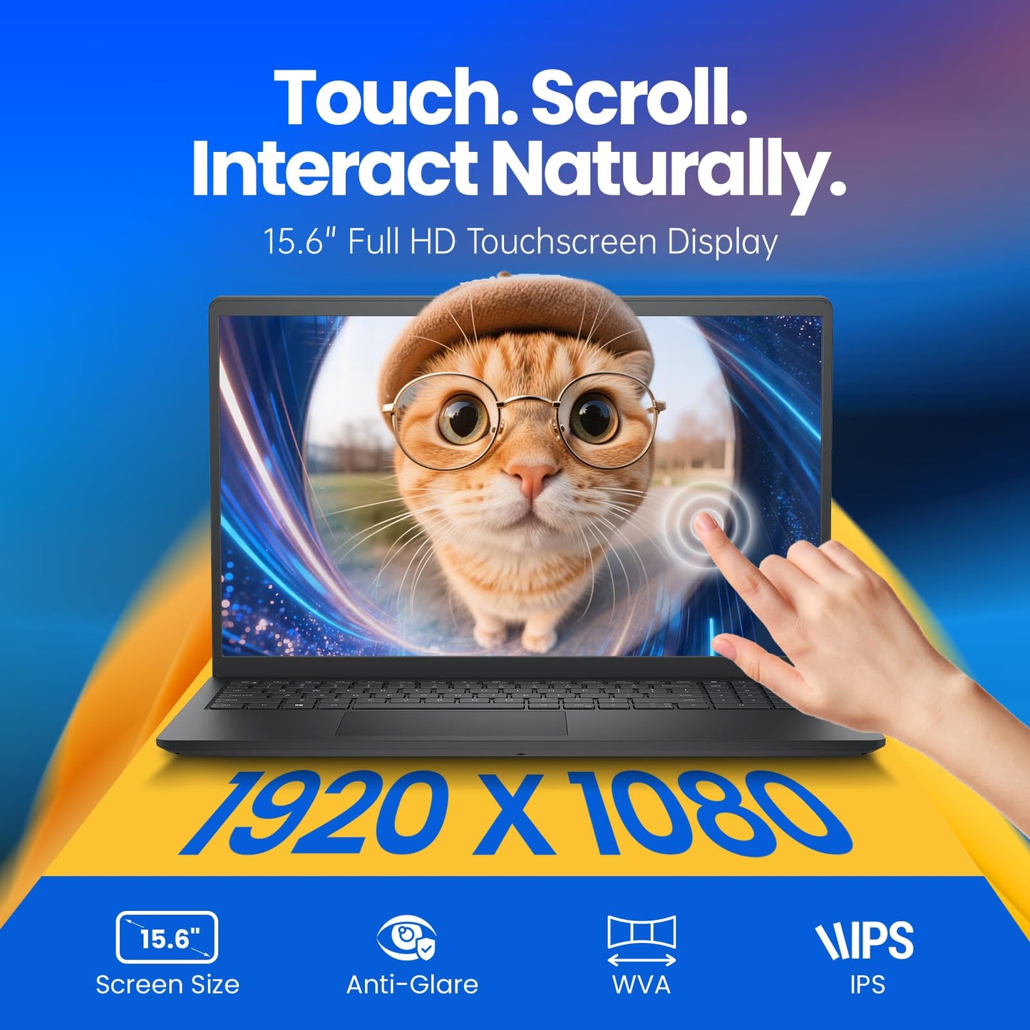 Dell Inspiron 15 Touchscreen Laptop Computer, 15.6" FHD Anti-Glare, AMD Ryzen 7 7730U, 20GB RAM, 512GB SSD, Windows 11 Pro, Numeric Keypad, Copilot AI, Business & Students, Office 365 for the Web