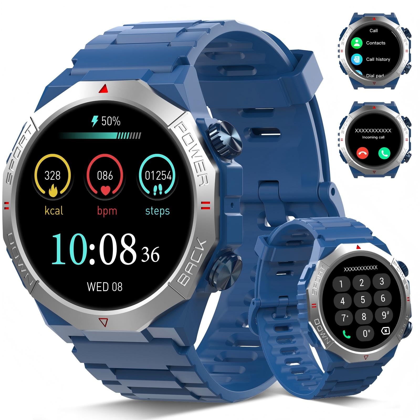 Smart Watches for Men (Answer/Make Call), 1.53" HD Military Smartwatch, 50+ Days Extra-Long Battery Life Fitness Tracker, Flashlight/110+Sports/Heart Rate/Sleep Monitor/IP68 Waterproof Android iOS