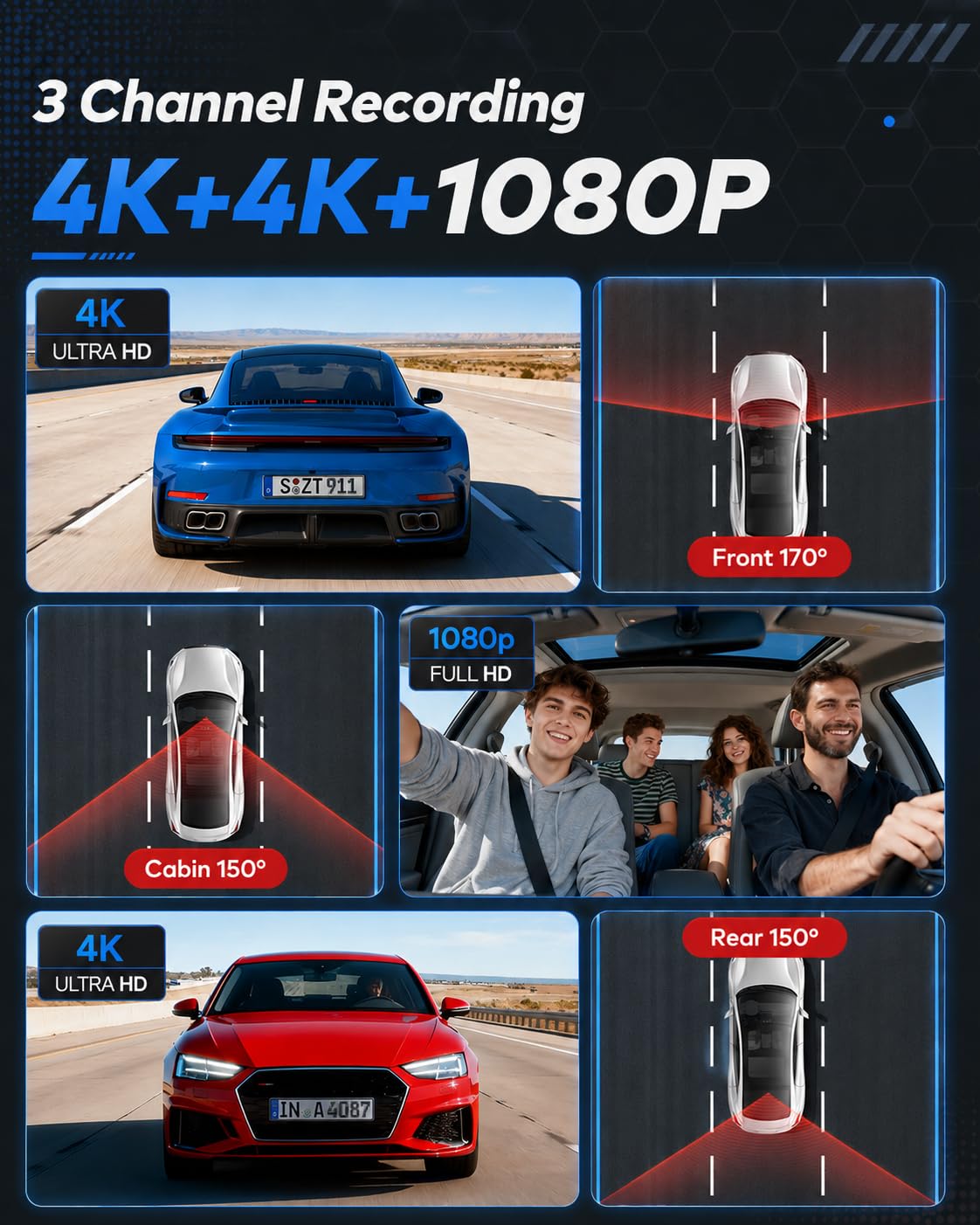 🔥70% Off!🔥TERUNSOUl 3 Channel 4K+4K+1080P Dash Cam