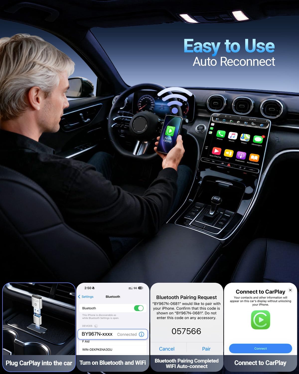 Wireless CarPlay Adapter for Apple iPhone（2026 Upgraded） Mini Design, Converts Factory Wired to Wireless Adapter for CarPlay, Plug and Play, Auto Connect Fast and Stable (Silver)