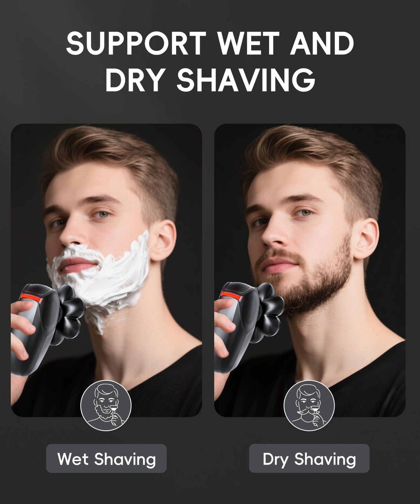 MALEGEBAZ Head shavers for Bald Men 5-in-1 Men's Grooming Kit, 7D Rotary Electric Head Shaver, IPX8 Waterproof Wet/Dry High-Gloss Black