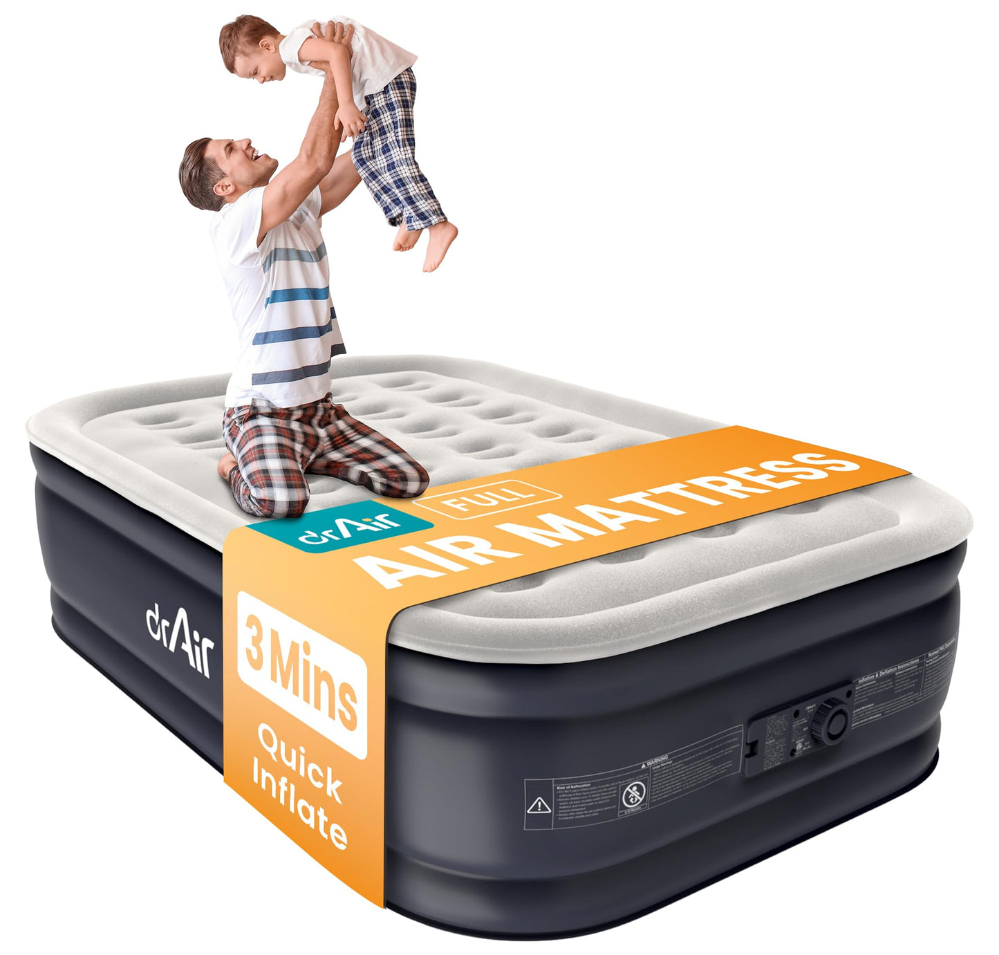 Dr. air Queen Air Mattress with Built-in Pump, 18" Raised Blow Up Mattress, 800 lbs Max Honeycomb Air Bed, 48Hr Leak-Proof Test, 3min Inflatable Mattress for Home, Guests, Camping, Colchones inflables