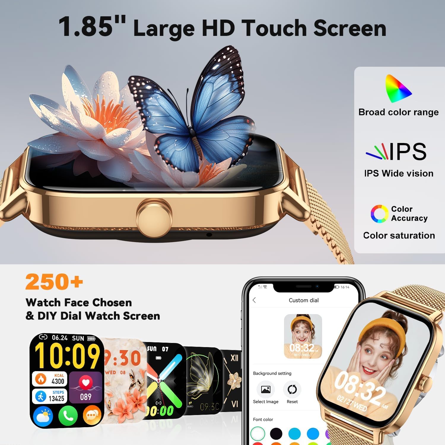 Smart Watch for Women Android/iPhone: Fitness Tracker Smart Watches Rose Gold IP68 Waterproof Bluetooth Calls Answer&Make 1.85" Smartwatch Activity Pedometer Heart Rate SpO2 Monitor 120+ Sports Model