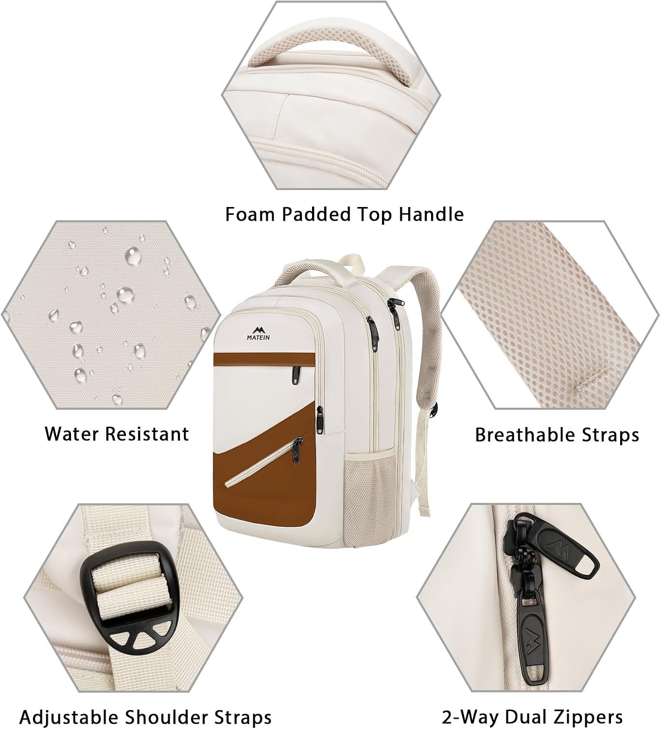 MATEIN Work Backpack for Women 17.3 In Laptop, Water Resistant Business Bag | Computer Backpack Fits 17" Notebook, TSA Approved Travel Back Pack with Multiple Pockets, Spacious Commute Bag, Beige Brown