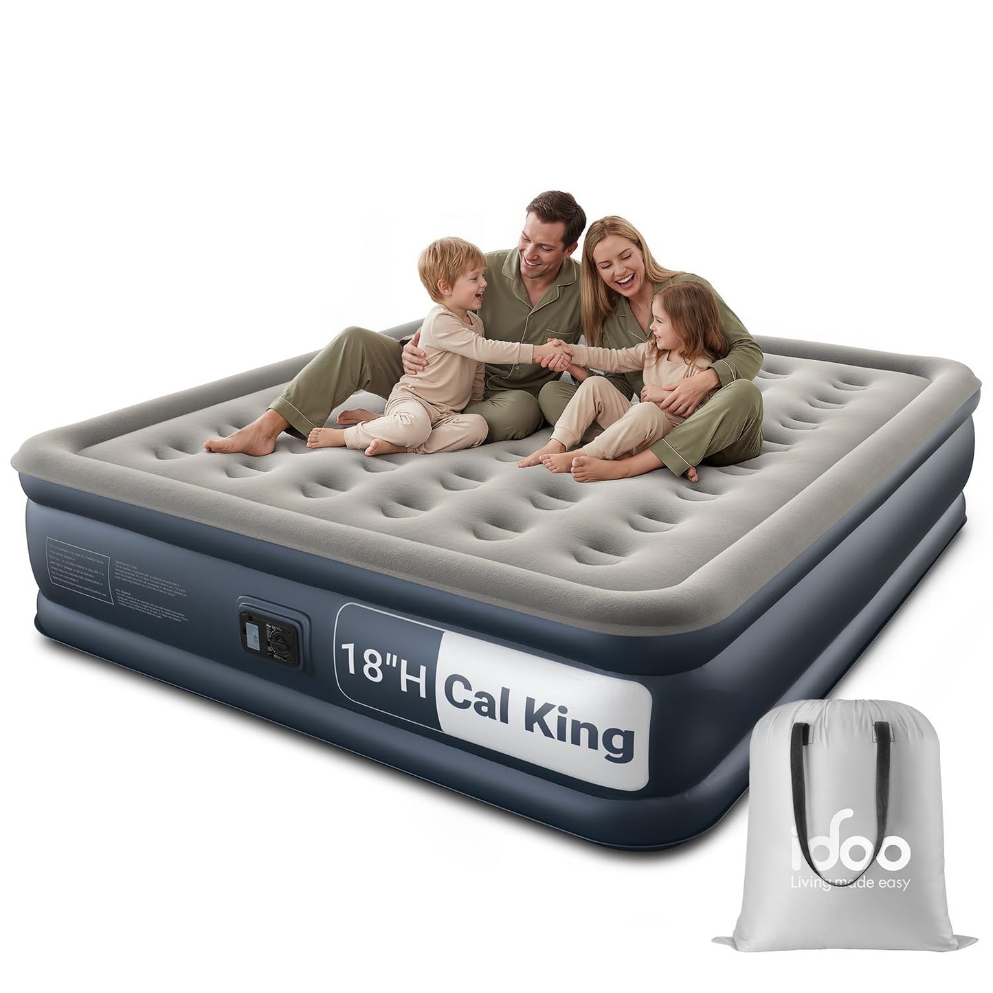 iDOO Queen Air Mattress with Built in Pump, 18 Raised Comfort Inflatable Blow up Mattress, Upgraded Support Structure Portable Air Bed for Camping, Guests and Home, Colchon Inflable, 650lbs Max