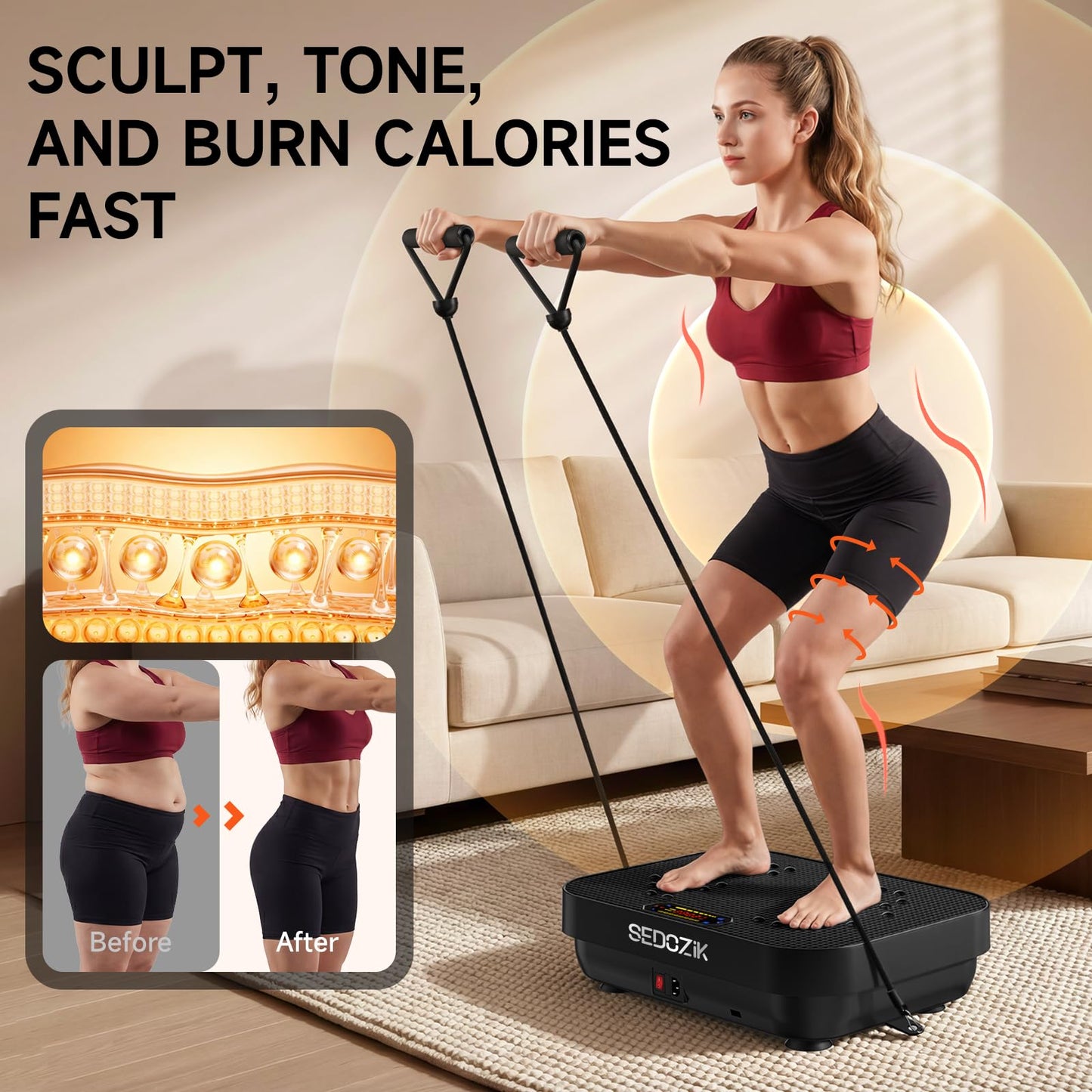 SEDOZIK Vibration Plate Exercise Machine, Vibration Plate for Lymphatic Drainage Weight Loss, 450 Lbs Capacity Full Body Vibrating Platform Workout Equipment with Bluetooth for Home Women Men