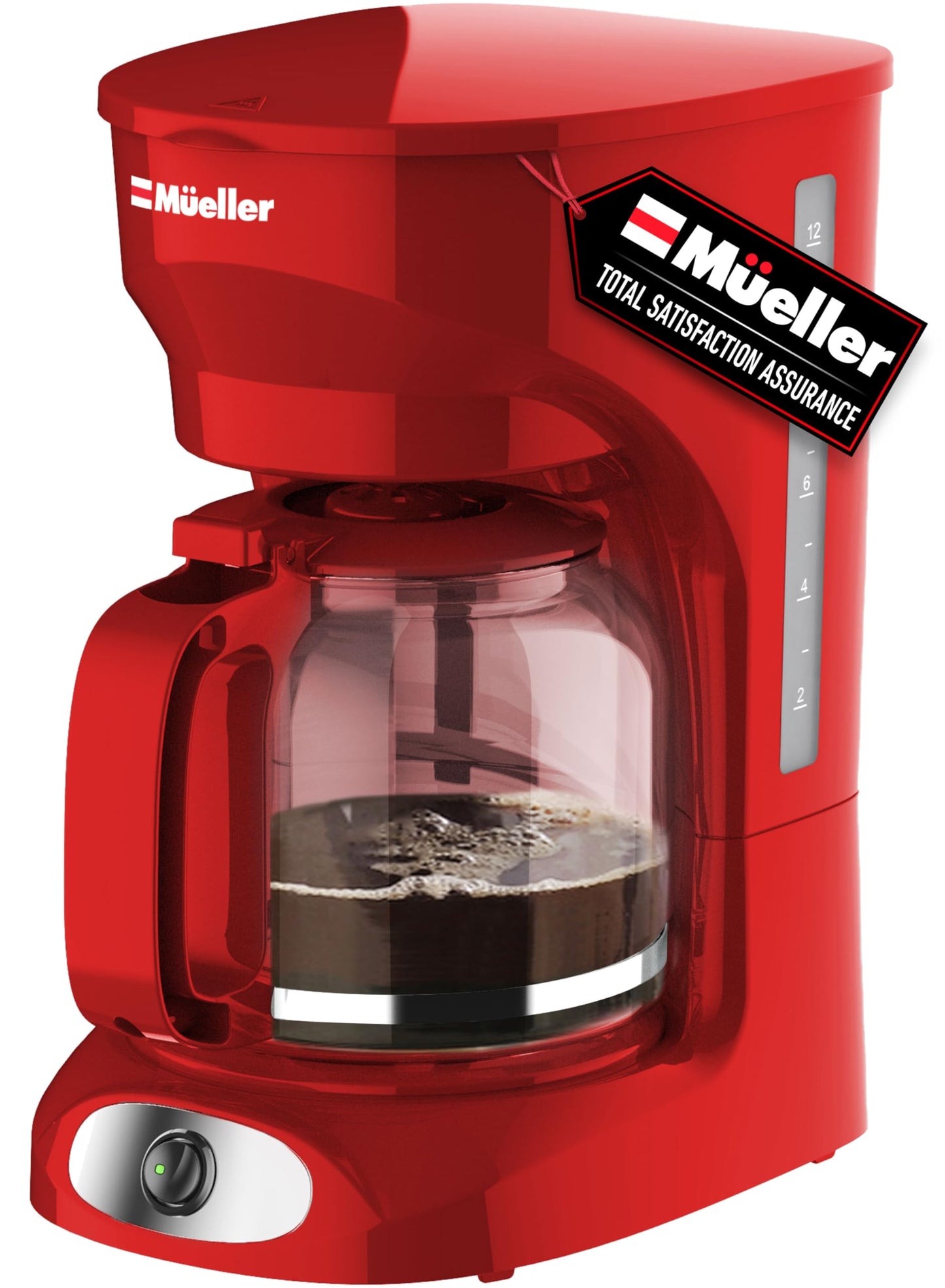 Mueller 12-Cup Drip Coffee Maker - Borosilicate Carafe, Auto-Off, Reusable Filter, Anti-Drip, Keep-Warm Function, Clear Water Level Window Coffee Machine, Kitchen Essentials & Accessories