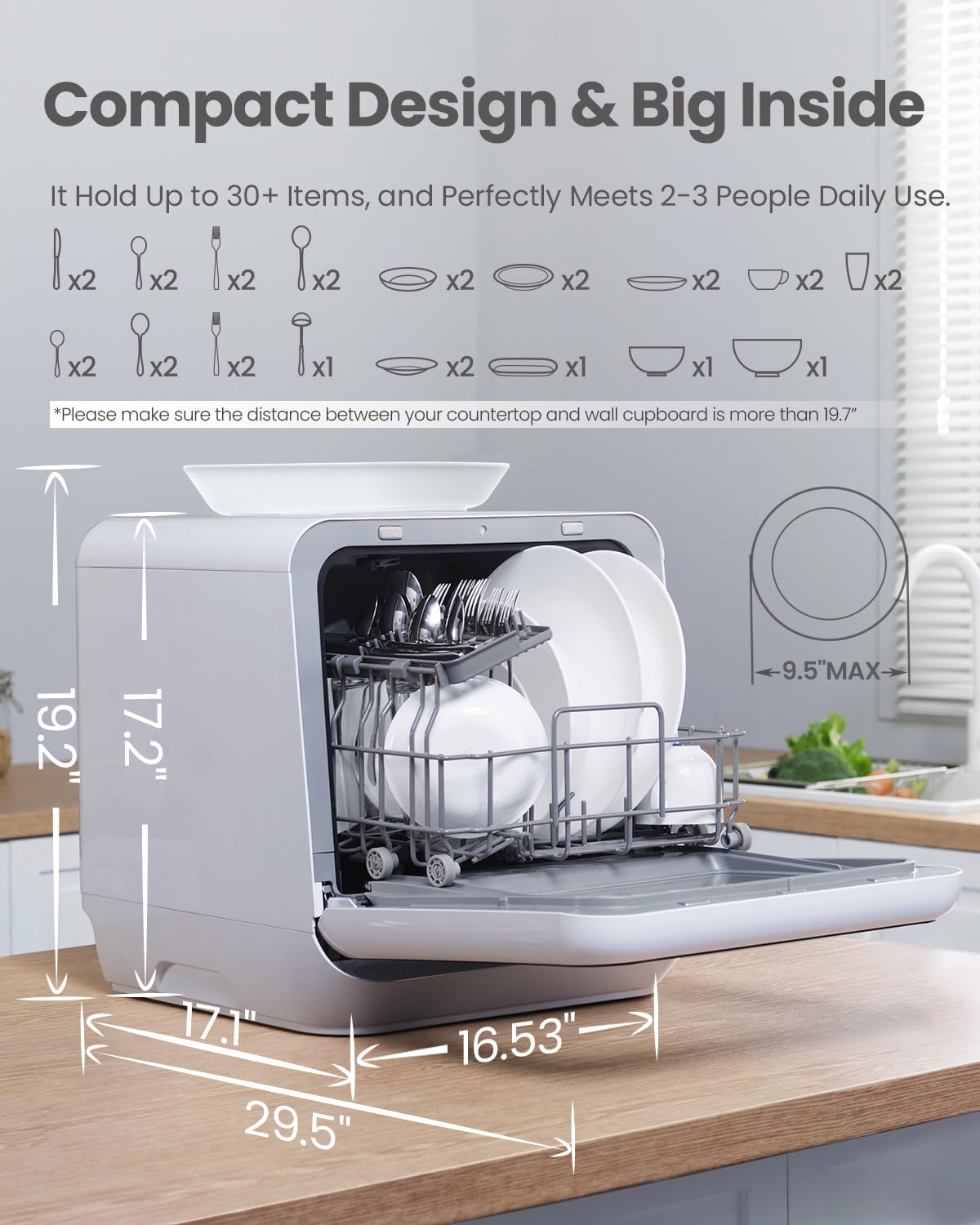 COMFEE' Portable Mini Dishwasher Countertop with 1.32Gal Built-in Water Tank for Apartments& RVs, No Hookup Needed, 6 Programs, 360° Dual Spray, 162℉ High-Temp& Air-Dry Function
