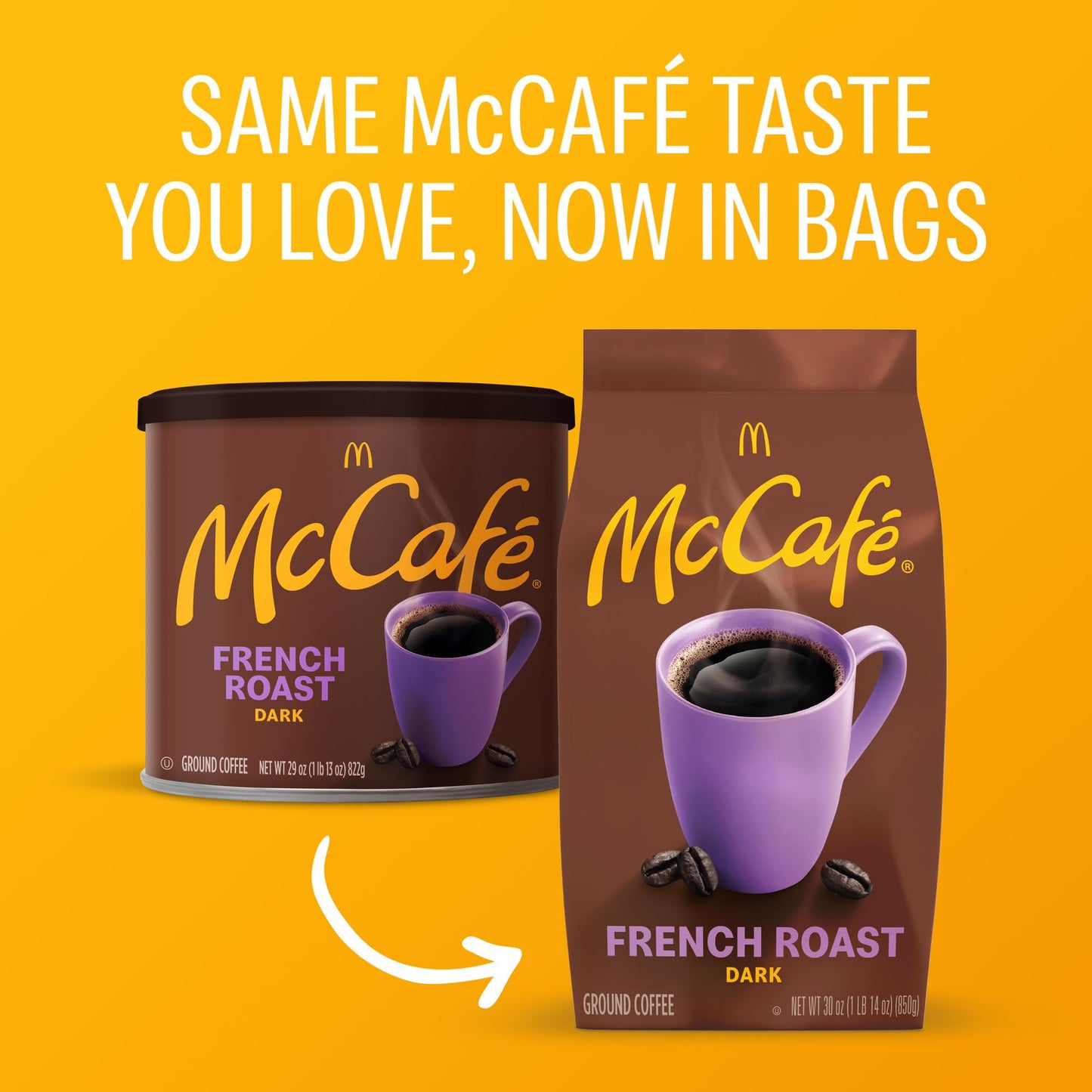 McCafe French Roast, Ground Coffee, Dark Roast, Dark Cocoa Flavor Hints, Premium Quality, Responsibly Sourced, Kosher Certified, 30oz. Bag