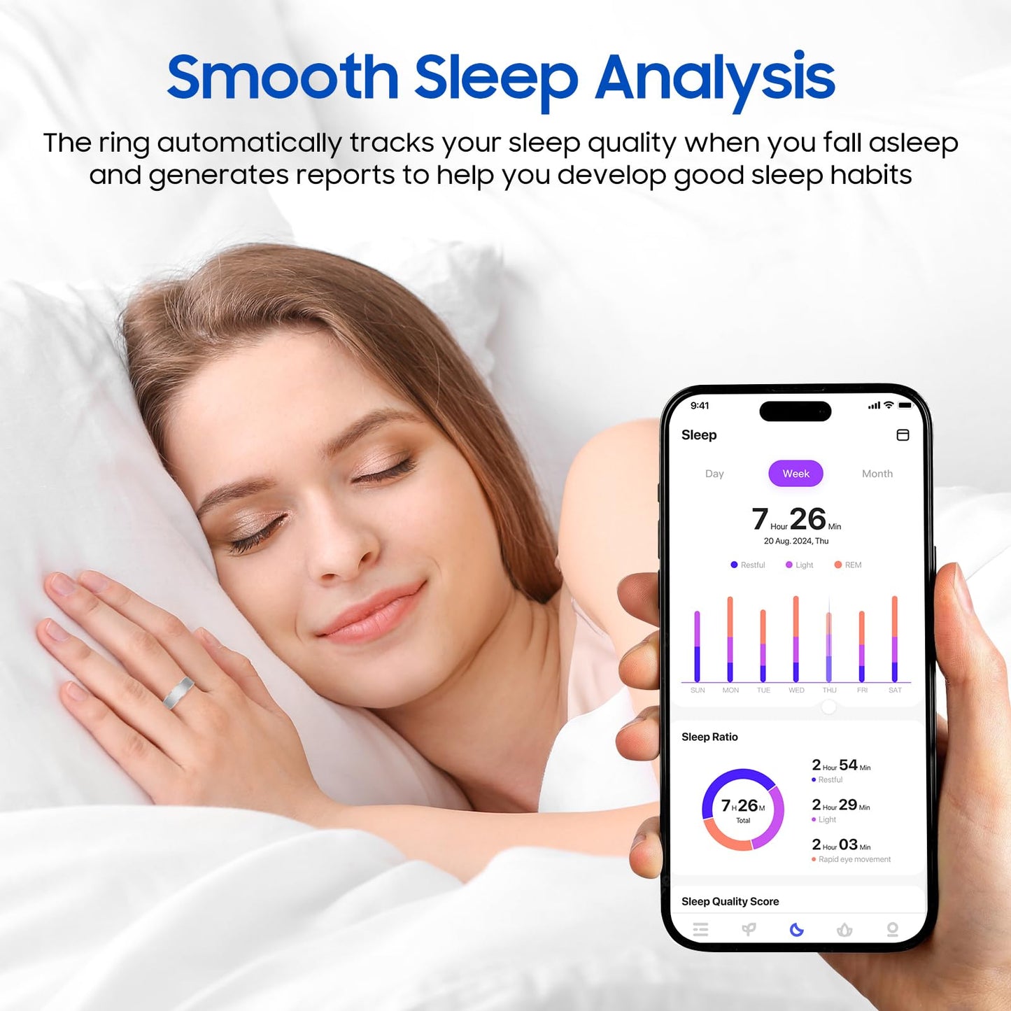 Smart Health Ring Fitness Tracker with Stress & Sleep Monitoring, Waterproof Activity Tracker, Compatible with iOS & Android, No Subscription Fee, Lightweight Wearable for Women & Men (Black, 12)