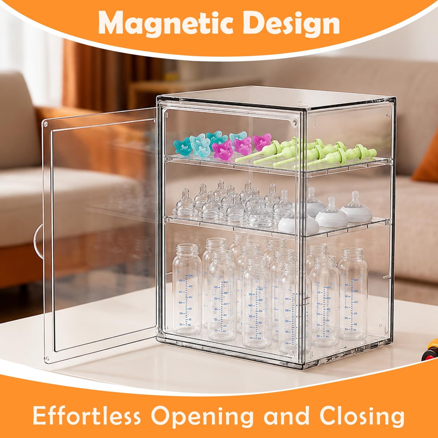 LEARNIBEE Baby Bottle Organizer,Adjustable Height Bottle Storage Organizer Baby for Bottles, Pacifiers, Pump Parts, Clear Organizer for Countertop, Cabinet,Vanity, Bathroom