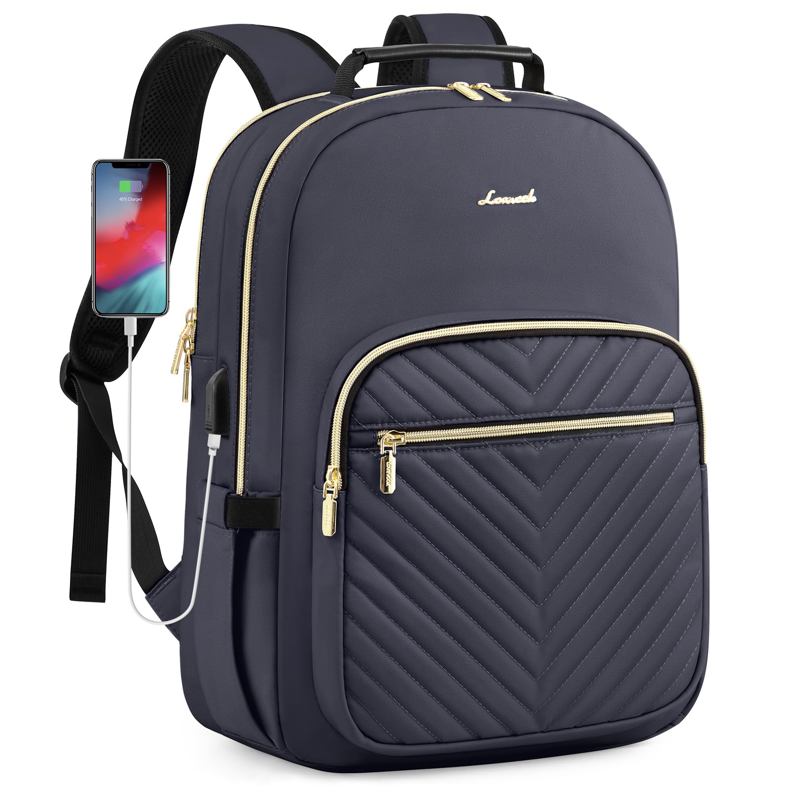 LOVEVOOK Laptop Backpack Purse for Women, Work Travel Computer Bags, College School Backpack for Student Girl, Quilted Casual Daypack with USB Port, Fit 15.6 Inch Laptop, Beige White