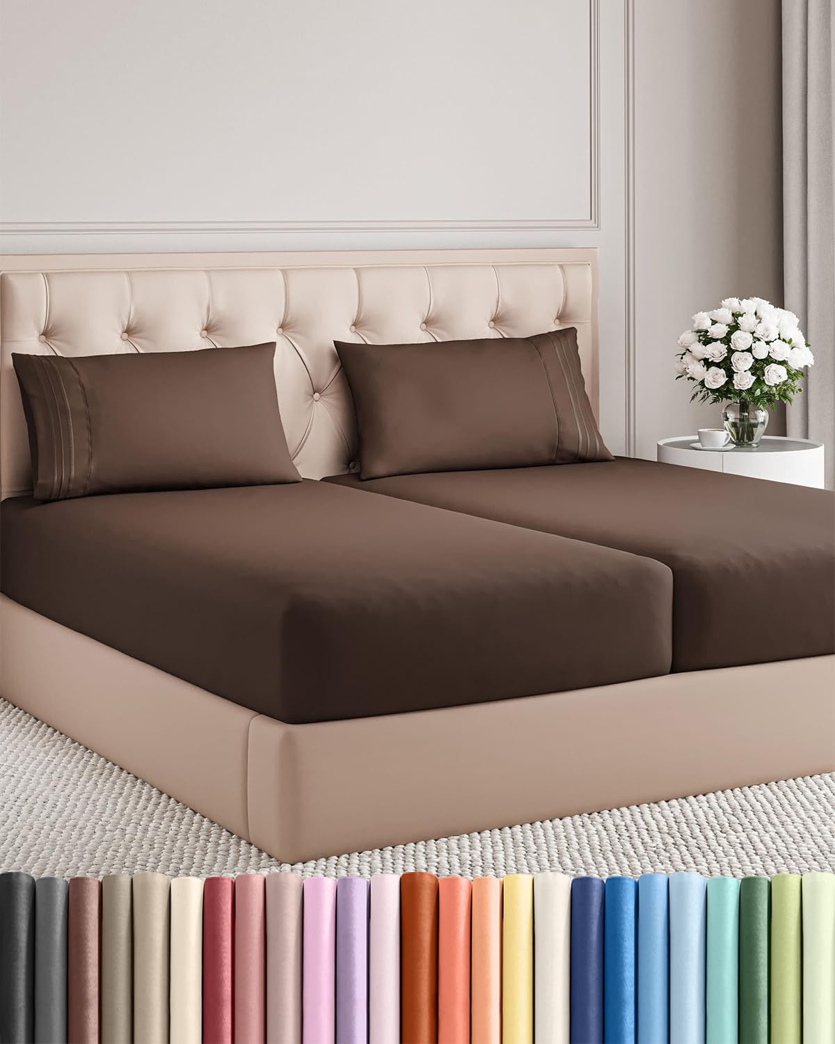 Full Size 4 Piece Sheet Set - Comfy Breathable & Cooling Sheets - Hotel Luxury Bed Sheets for Women & Men - Deep Pockets, Easy-Fit, Extra Soft and Wrinkle Free - Antique White Oeko-Tex Bed Sheet Set