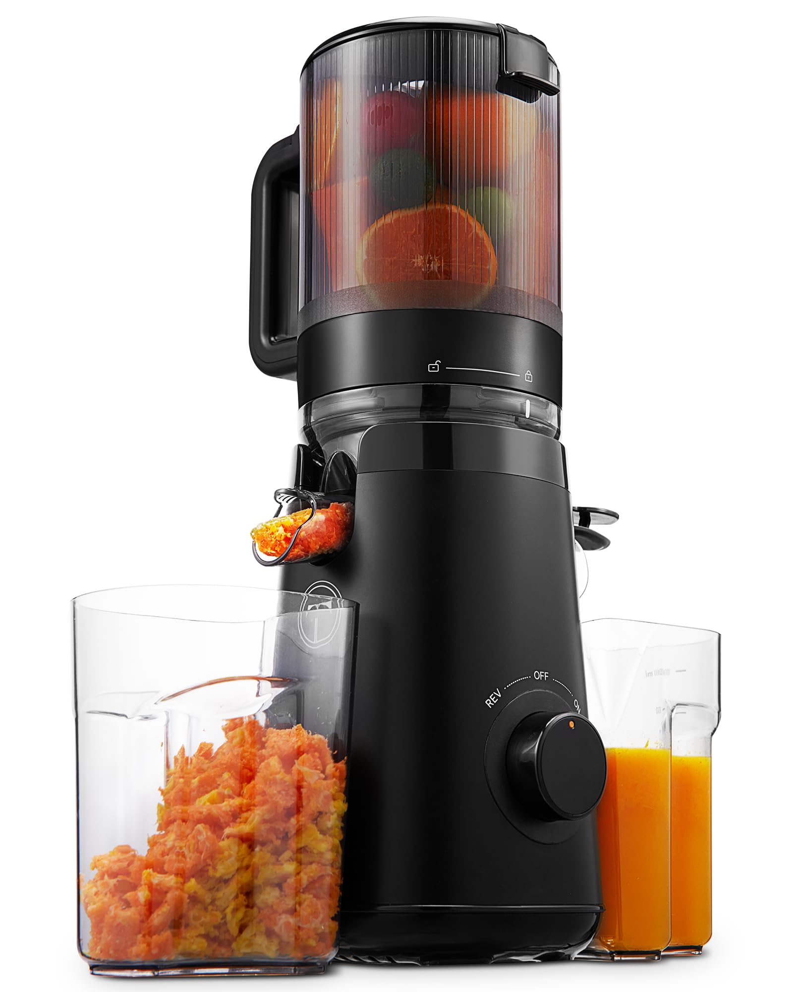 TUUMIIST Cold Press Juicer Machine, 5.8 Inch Extra Large Feed Chute for Whole Fruits, Easy to Clean Slow Juicer, High Yield, BPA Free - Classic White