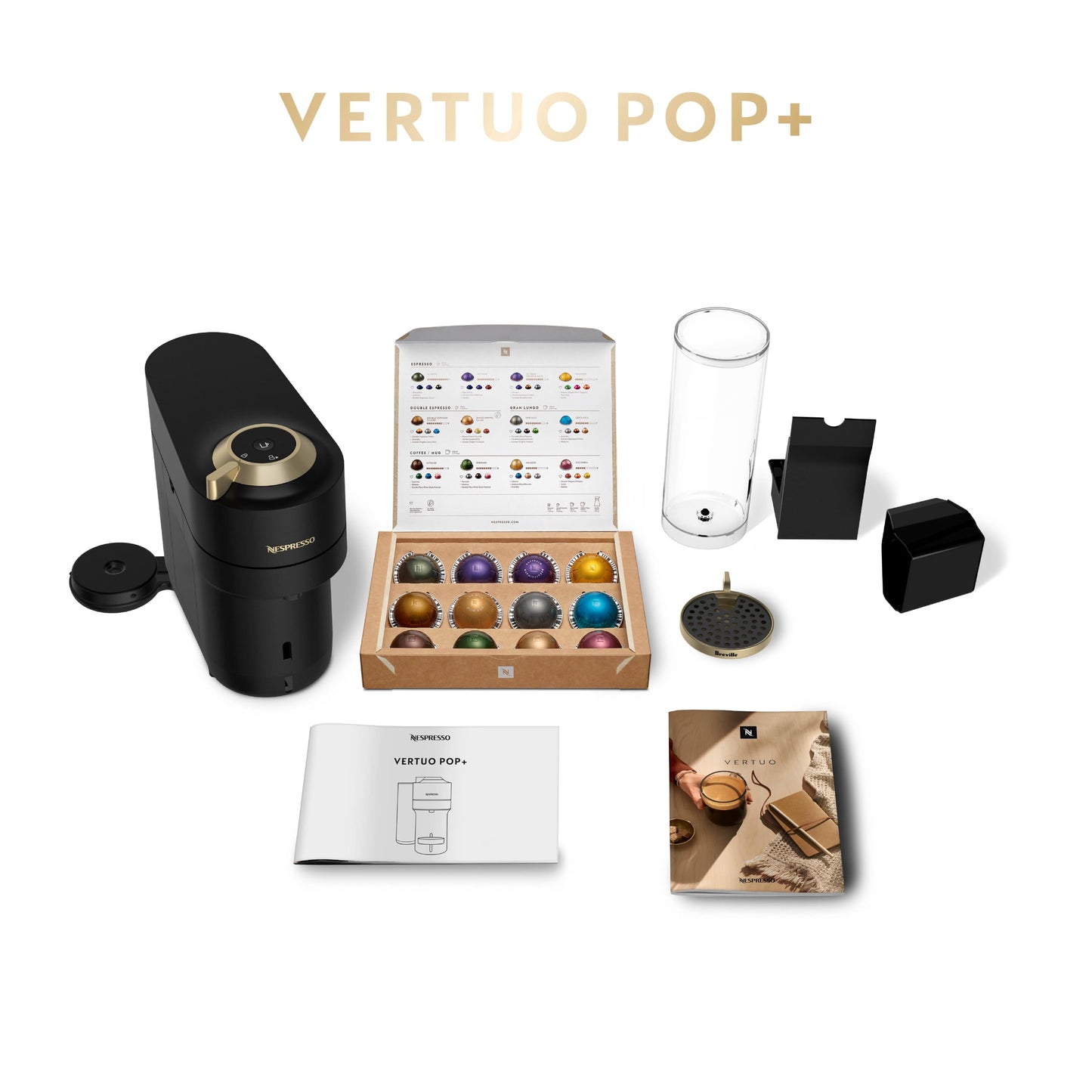 Nespresso Vertuo Pop+ Coffee and Espresso Maker by Breville, Matte Black Gold