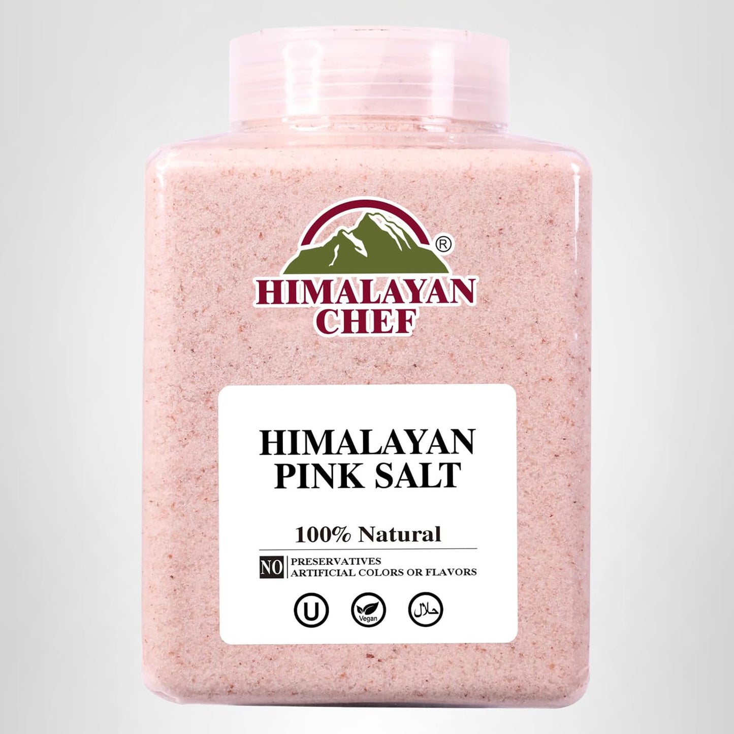 Himalayan Chef Pink Himalayan Salt Fine Grain, 5 lbs Plastic Jar - Pure, Natural, Kosher, Non-GMO, Mineral-Rich, for Cooking, Seasoning, Baking, Table Use