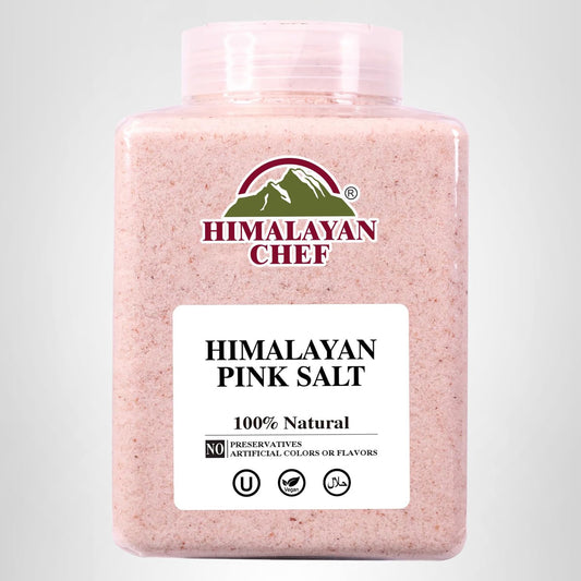 Himalayan Chef Pink Himalayan Salt Fine Grain, 5 lbs Plastic Jar - Pure, Natural, Kosher, Non-GMO, Mineral-Rich, for Cooking, Seasoning, Baking, Table Use
