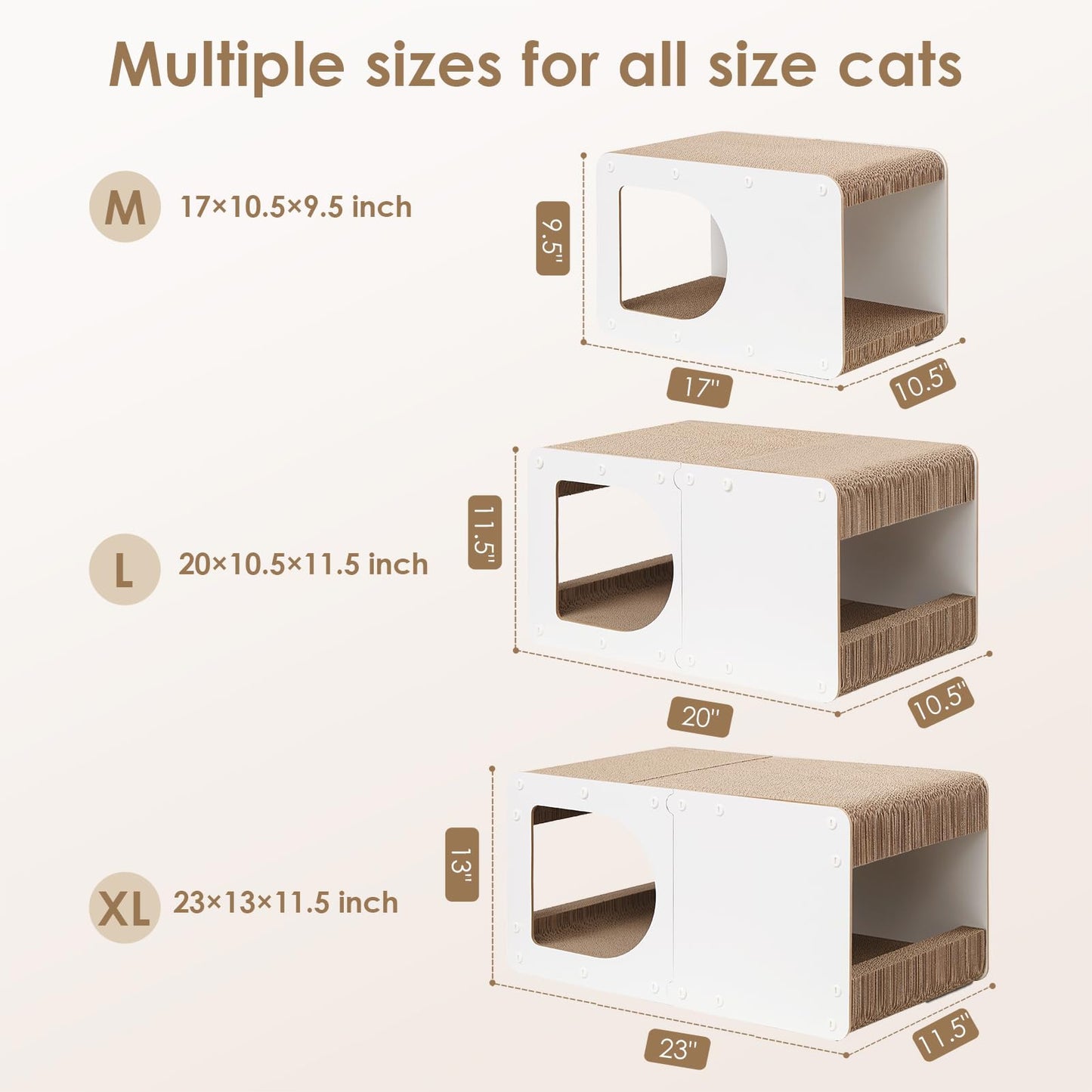 EHEYCIGA Cardboard Cat Scratcher House, 17-Inch Corrugated Cat Scratcher for Indoor Cats, Kitten Scratching Board Pad, White