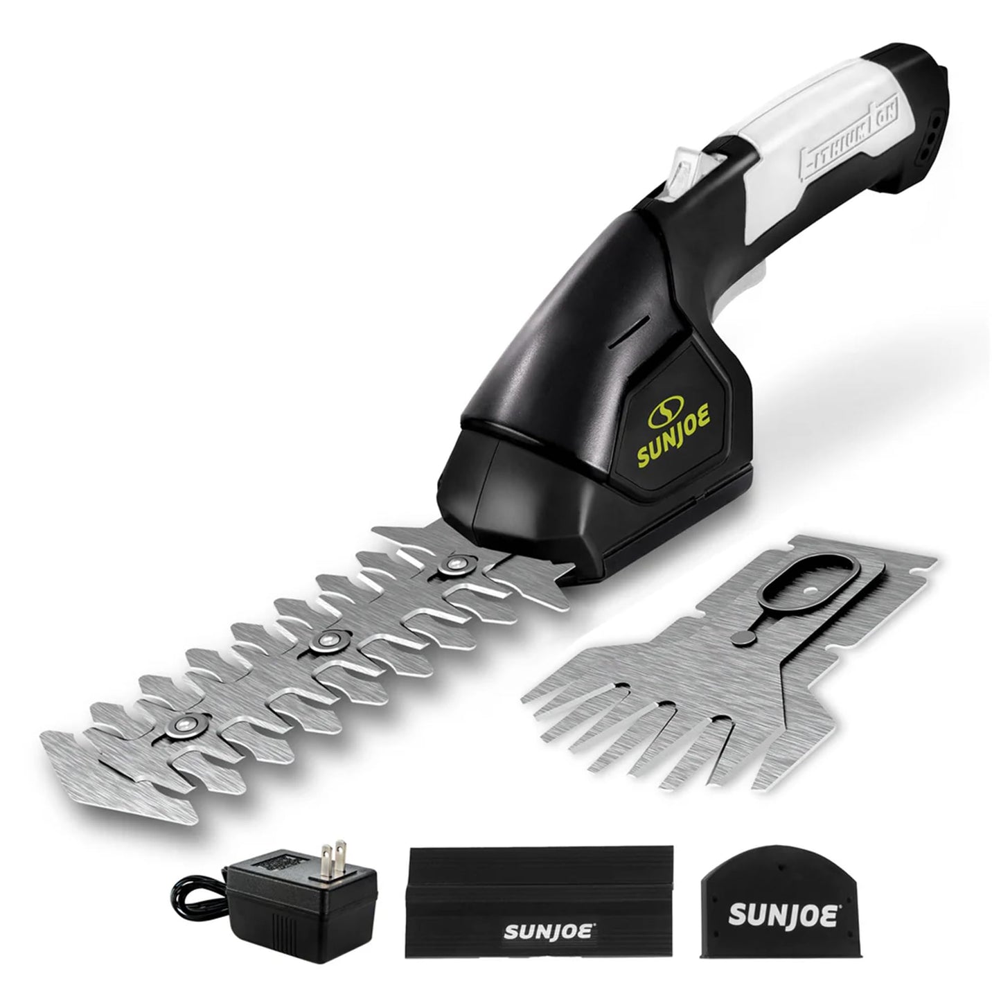 Sun Joe 2 in 1 Cordless 7.2V Handheld 4" Grass Shear and 6" Hedge Trimmer, Battery Powered, Built-In Safety Switch and Blade Safety Cover