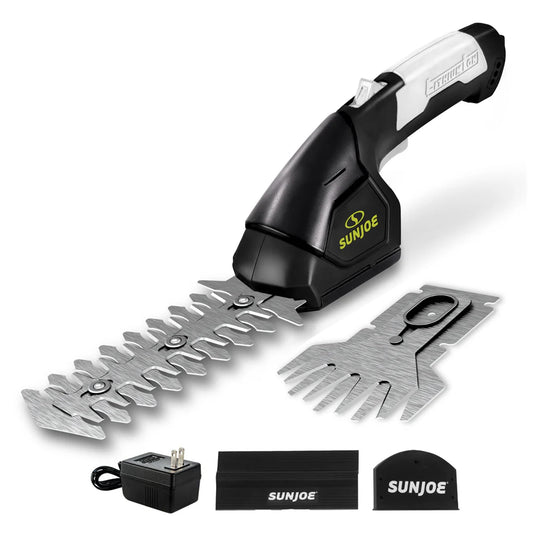 Sun Joe 2 in 1 Cordless 7.2V Handheld 4" Grass Shear and 6" Hedge Trimmer, Battery Powered, Built-In Safety Switch and Blade Safety Cover