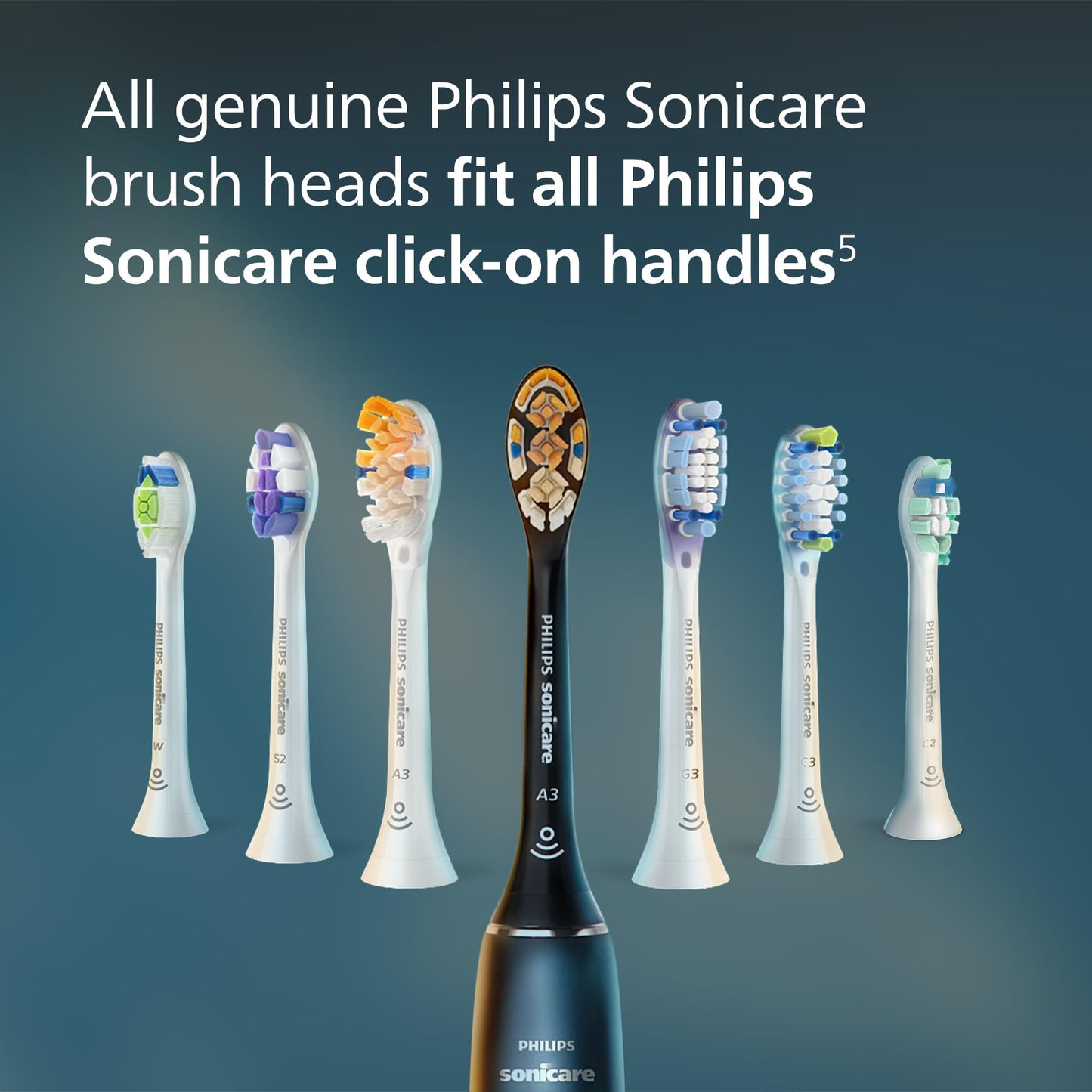 Philips Sonicare C3 Two-in-One Genuine Replacement Electric Toothbrush Heads, for Deep Plaque Removal and Whitening, 4 Pack One Year Supply, Black, HX9044/95
