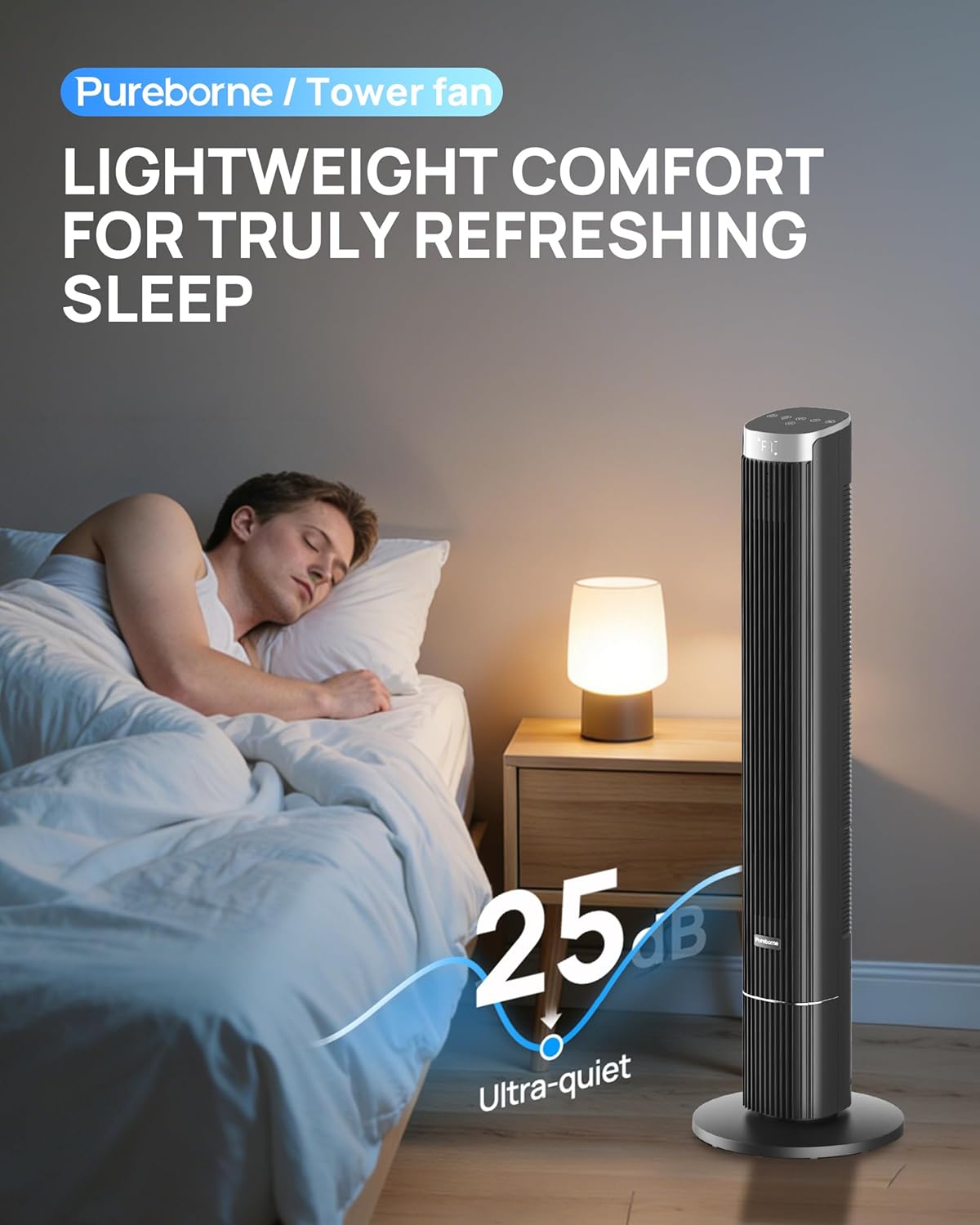 Tower Fan for Home Bedroom, 25dB Ultra-Quiet Sleep Mode, 25ft/s Smart Standing Fans, 90° Oscillating Floor Fan, Works with WiFi Voice Control, 4 Speeds 4 Modes, 12H Timer, 42” Black, 1 Pack